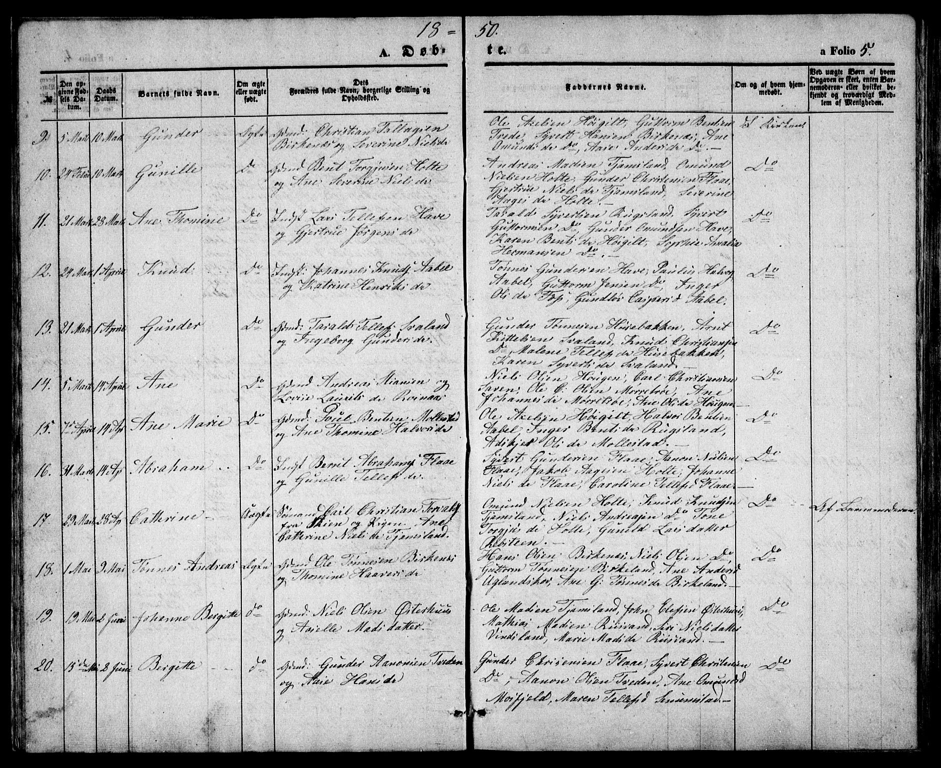 Birkenes sokneprestkontor, AV/SAK-1111-0004/F/Fb/L0002: Parish register (copy) no. B 2, 1849-1876, p. 5