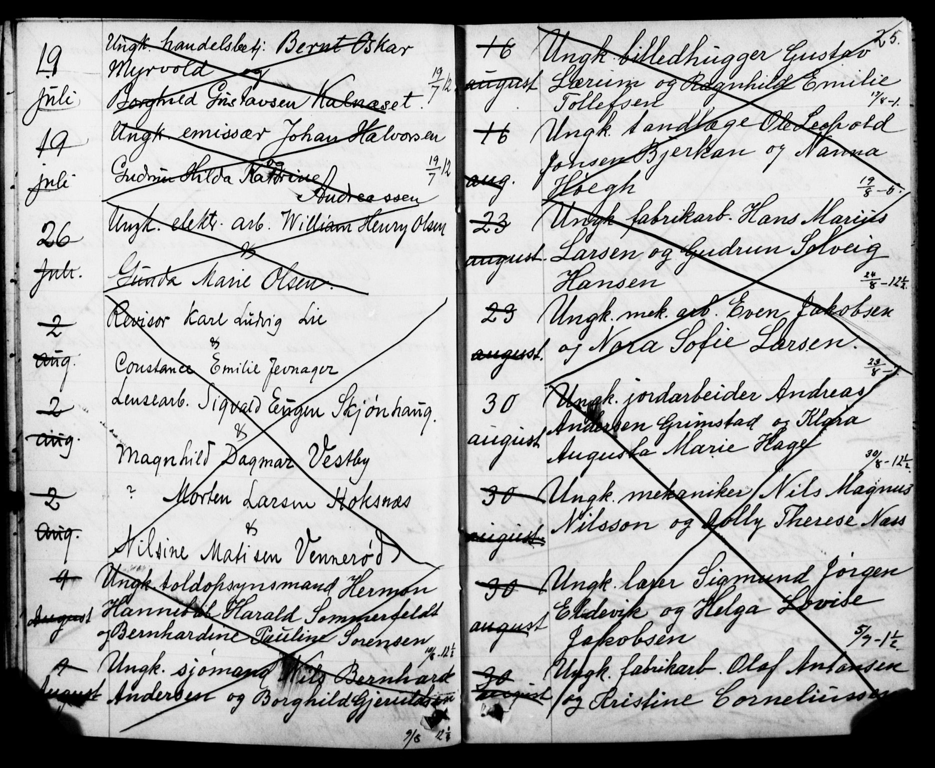 Oslo domkirke Kirkebøker, SAO/A-10752/H/Ha/L0005: Banns register no. 5, 1913-1919, p. 24-25