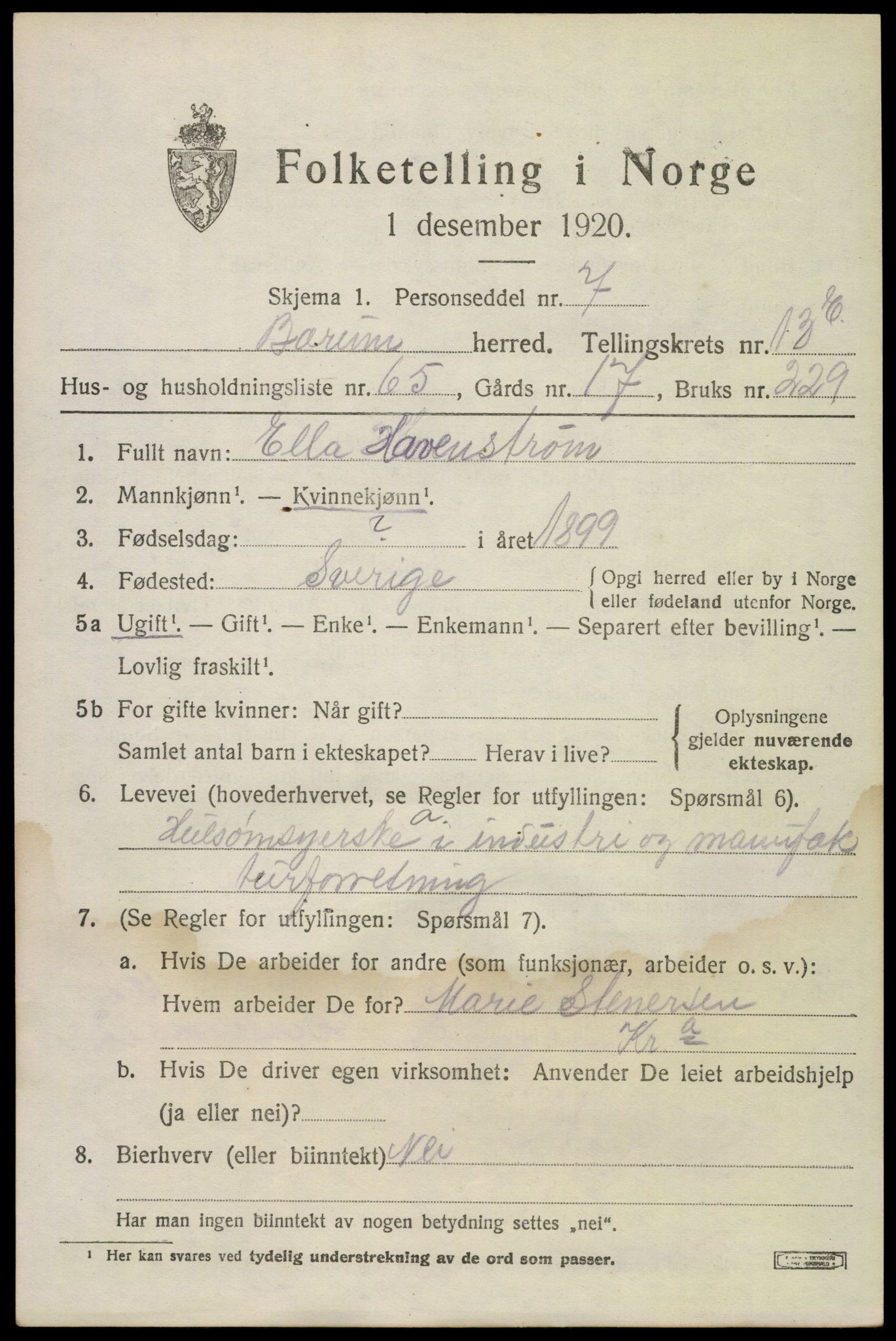 SAO, 1920 census for Bærum, 1920, p. 38736