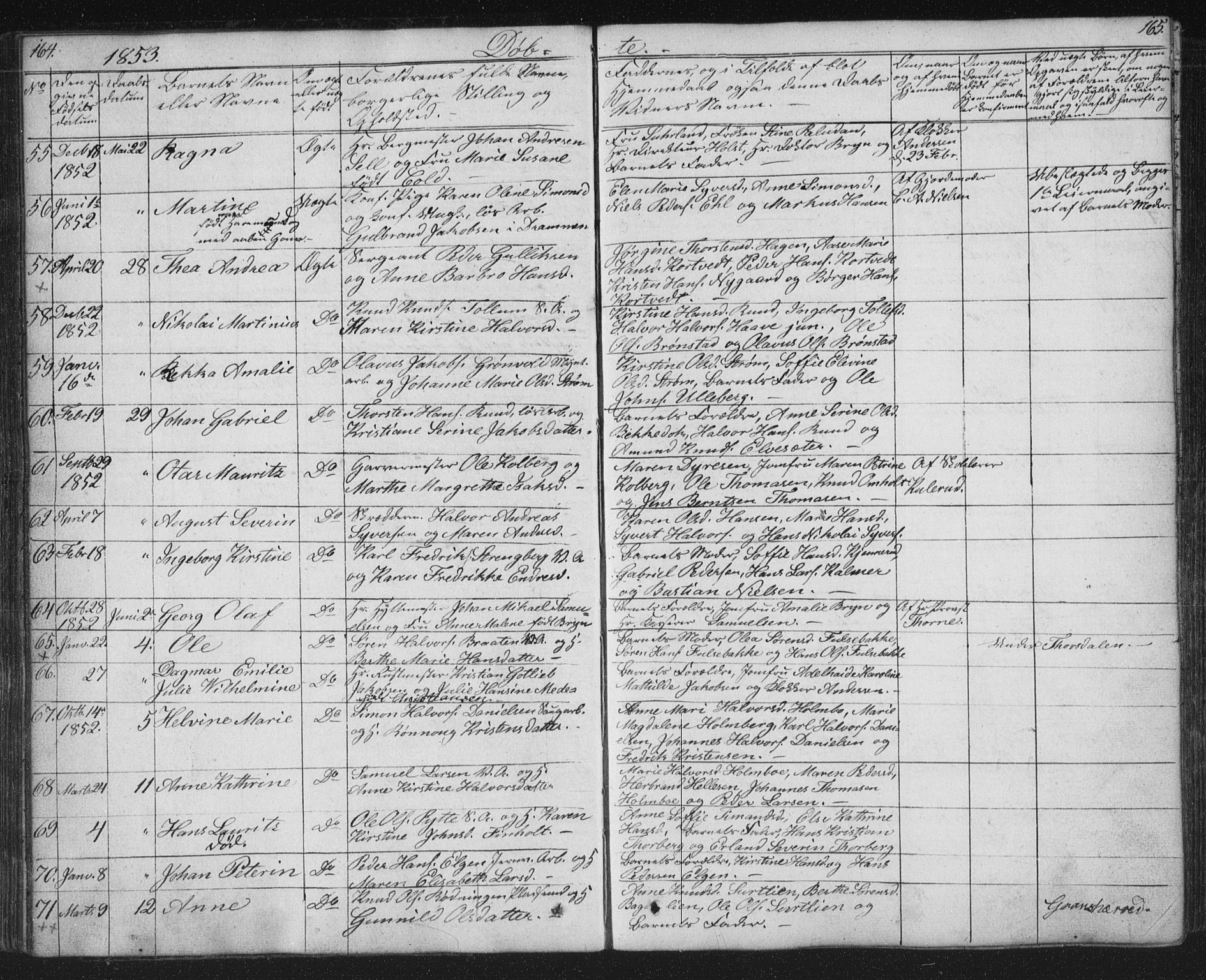 Kongsberg kirkebøker, AV/SAKO-A-22/G/Ga/L0002: Parish register (copy) no. 2, 1839-1858, p. 164-165