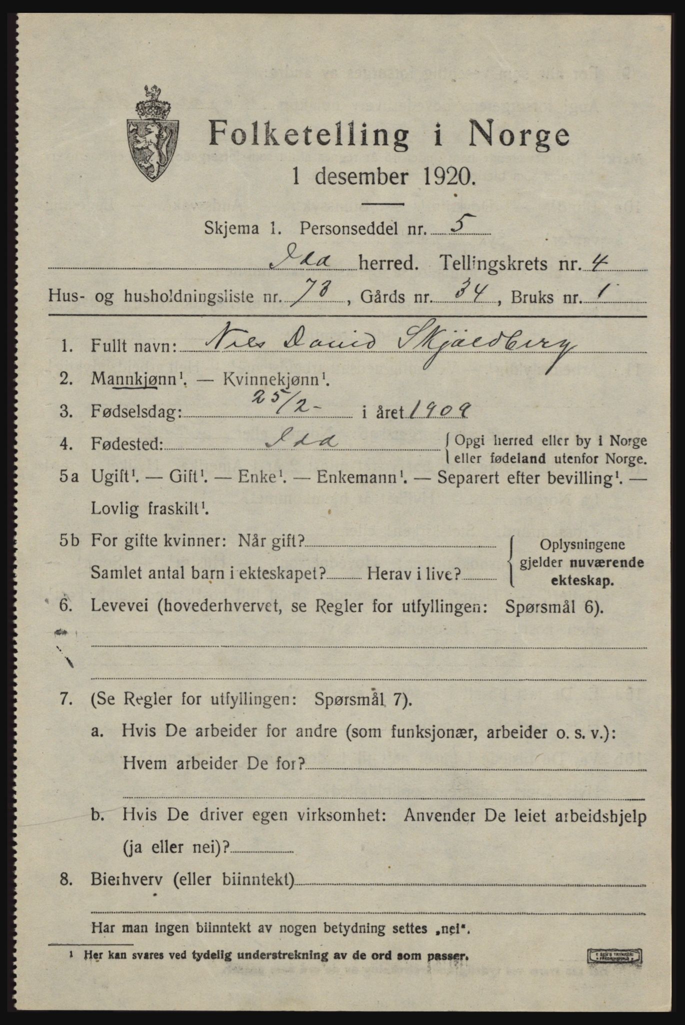 SAO, 1920 census for Idd, 1920, p. 6710