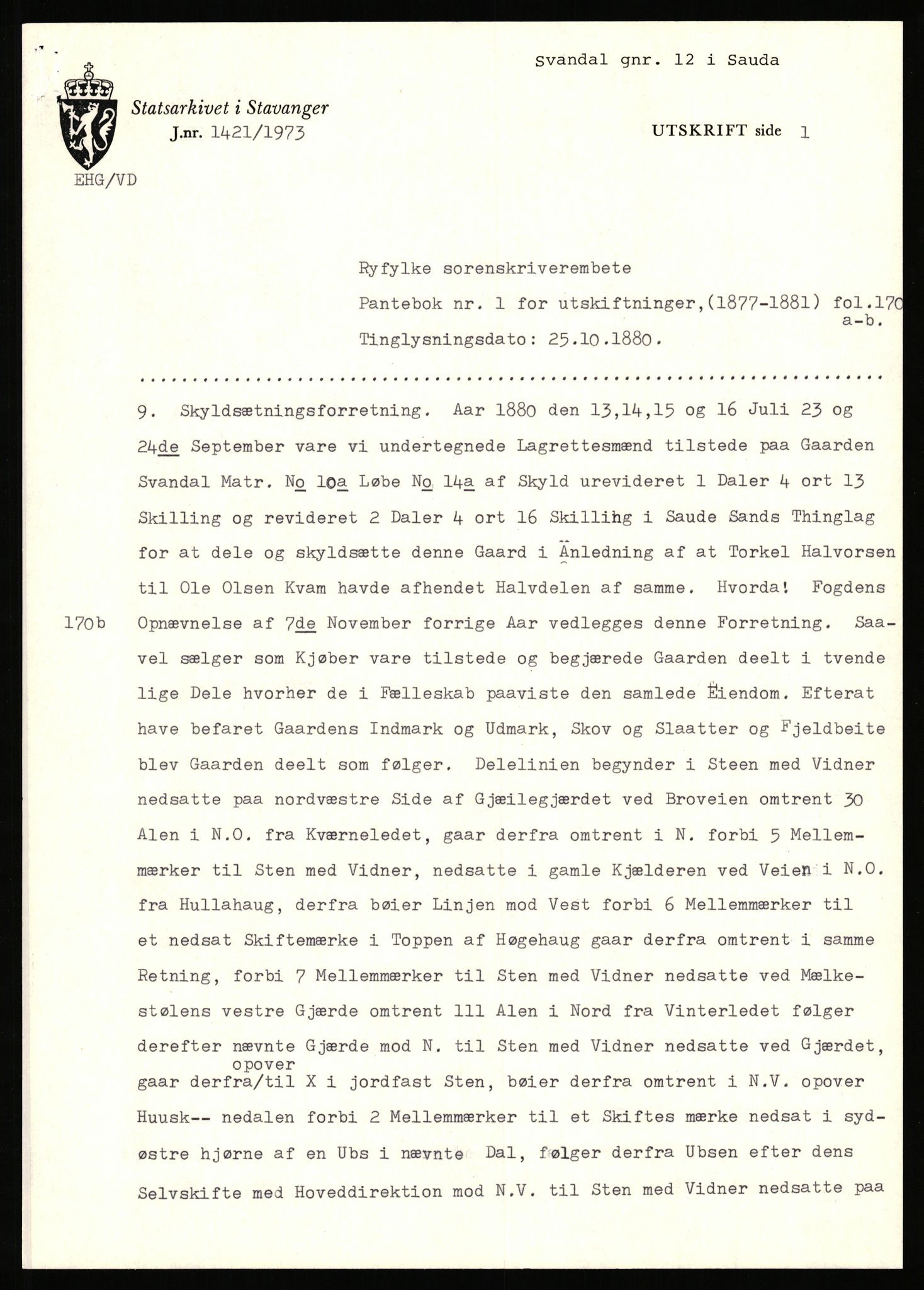 Statsarkivet i Stavanger, SAST/A-101971/03/Y/Yj/L0082: Avskrifter sortert etter gårdsnavn: Stølsmarken - Svele store, 1750-1930, p. 614