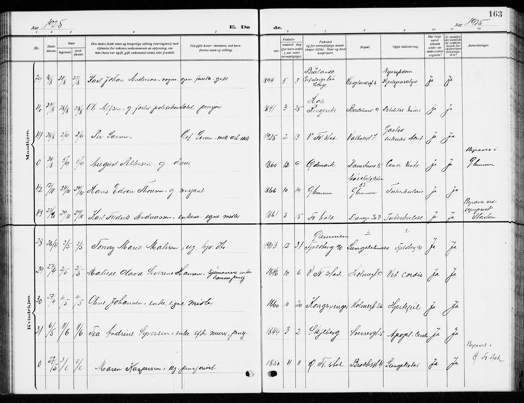 Fredrikstad domkirkes prestekontor Kirkebøker, AV/SAO-A-10906/G/Ga/L0004: Parish register (copy) no. 4, 1910-1944, p. 163