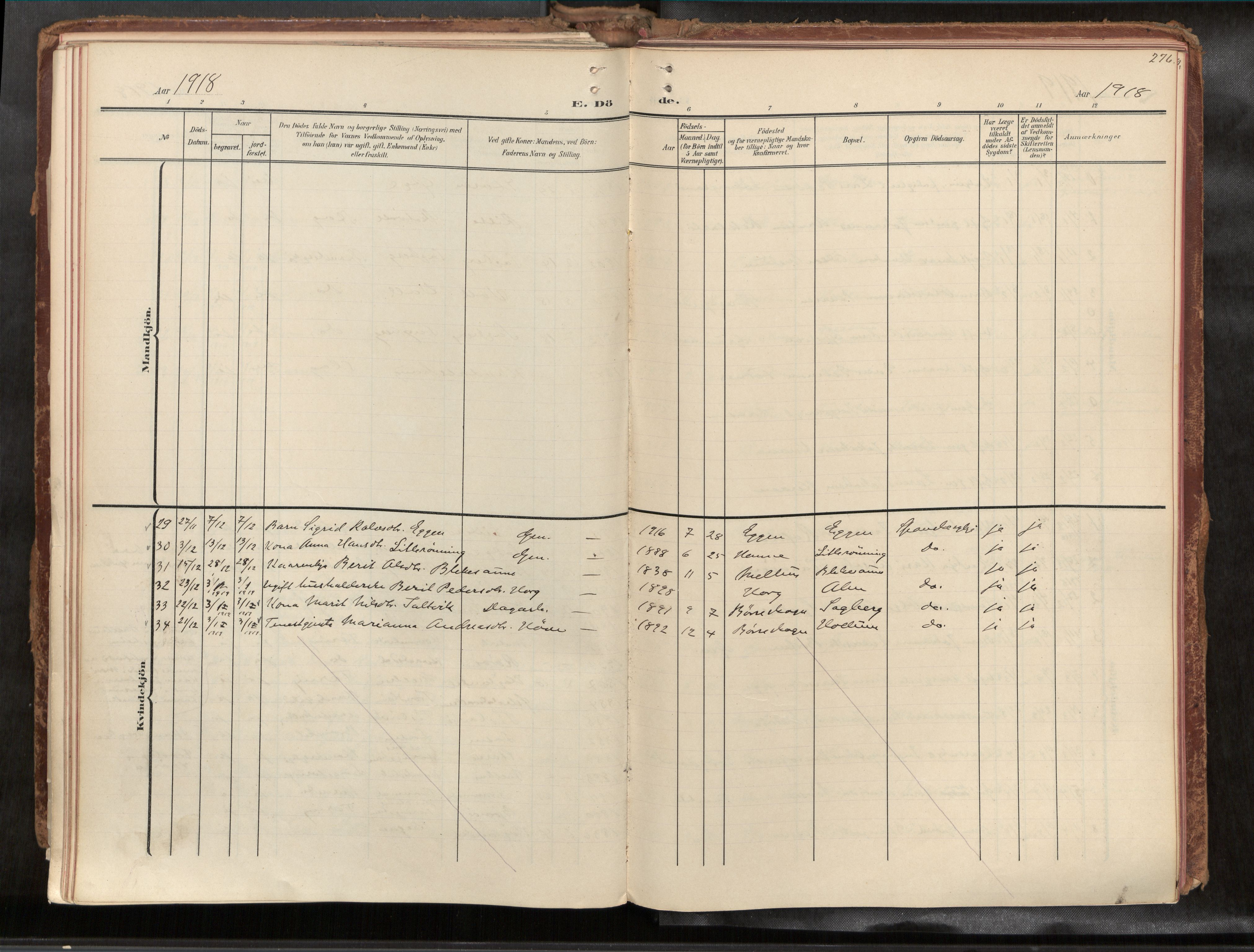 Ministerialprotokoller, klokkerbøker og fødselsregistre - Sør-Trøndelag, AV/SAT-A-1456/691/L1085b: Parish register (official) no. 691A18, 1908-1930, p. 276