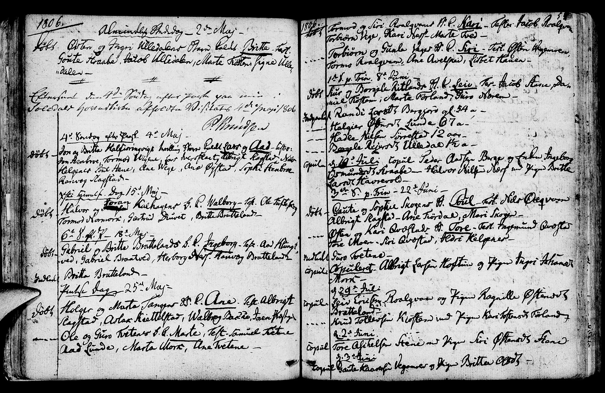 Suldal sokneprestkontor, SAST/A-101845/01/IV/L0004: Parish register (official) no. A 4, 1800-1816, p. 55