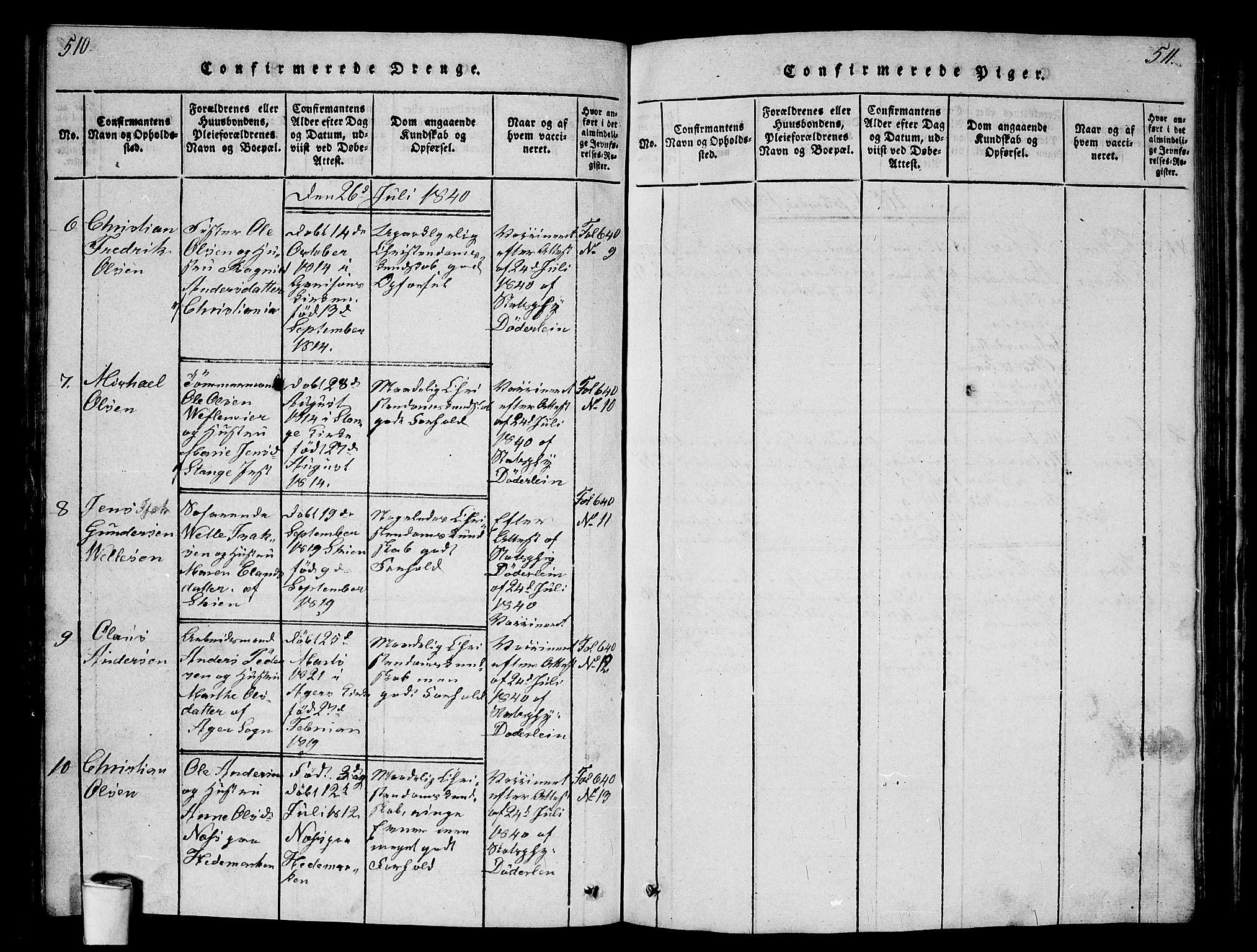 Kristiania tukthusprest Kirkebøker, AV/SAO-A-10881/G/Ga/L0001: Parish register (copy) no. 1, 1818-1857, p. 510-511