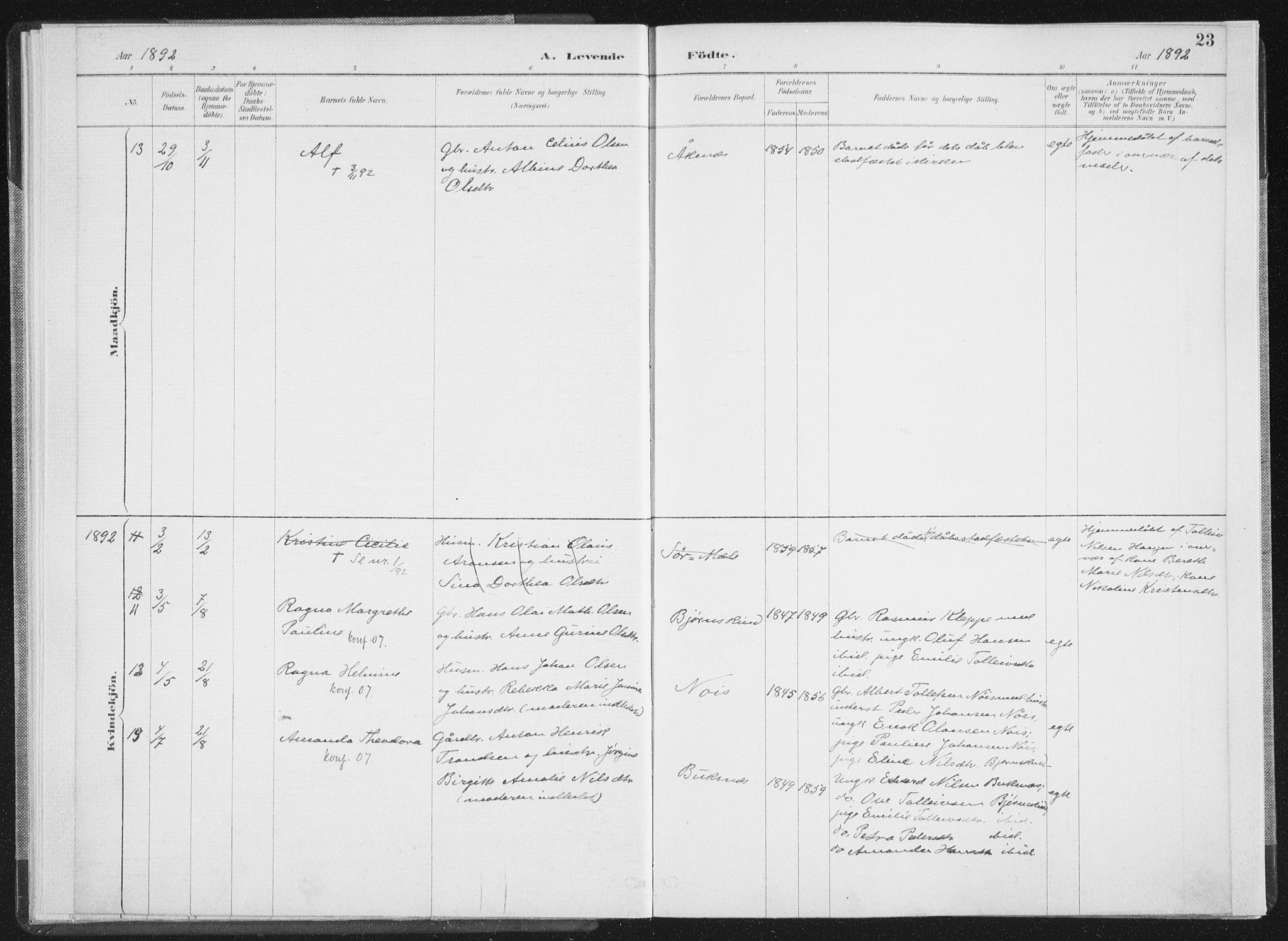 Ministerialprotokoller, klokkerbøker og fødselsregistre - Nordland, AV/SAT-A-1459/898/L1422: Parish register (official) no. 898A02, 1887-1908, p. 23