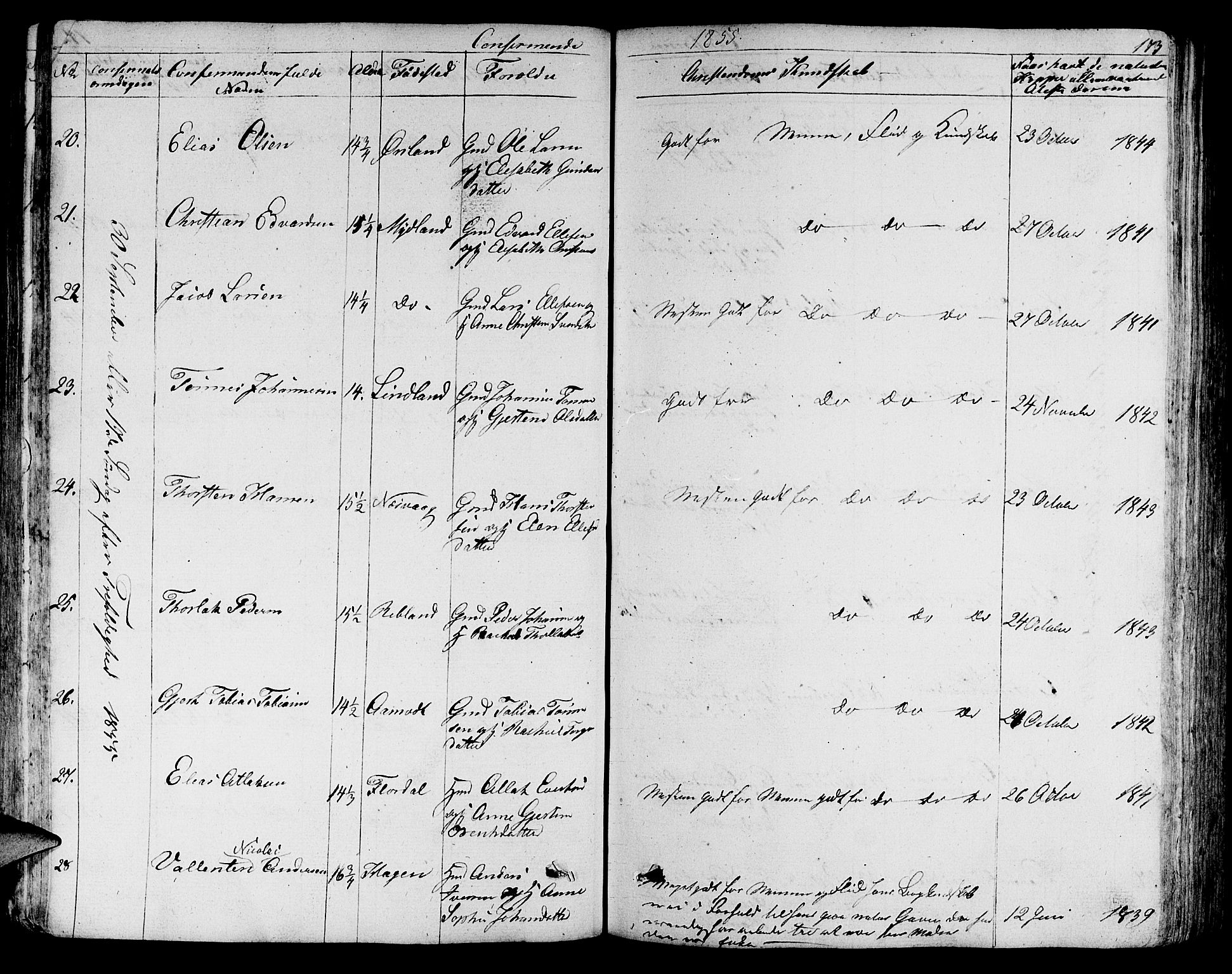 Sokndal sokneprestkontor, AV/SAST-A-101808: Parish register (copy) no. B 2, 1849-1865, p. 173