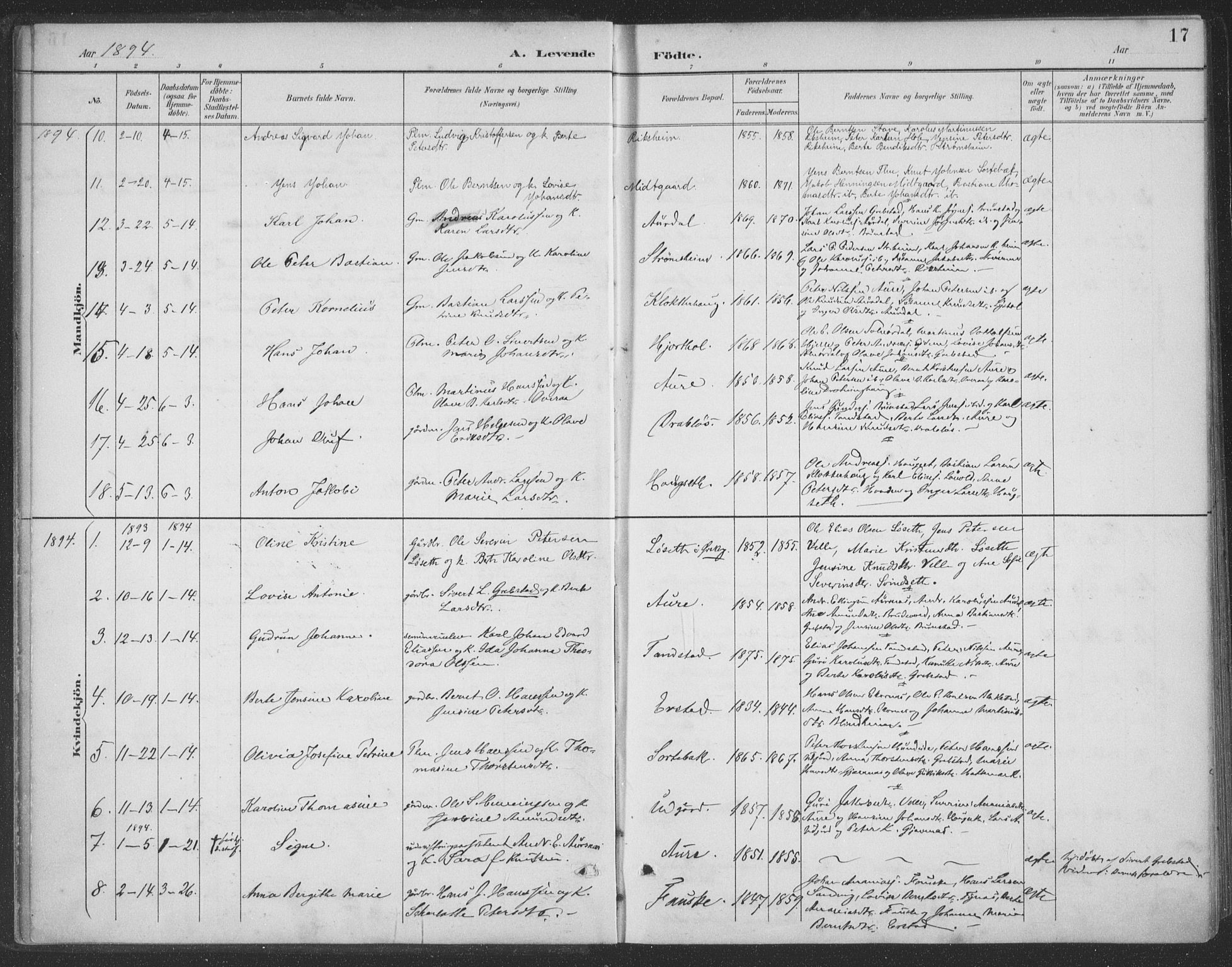 Ministerialprotokoller, klokkerbøker og fødselsregistre - Møre og Romsdal, SAT/A-1454/523/L0335: Parish register (official) no. 523A02, 1891-1911, p. 17