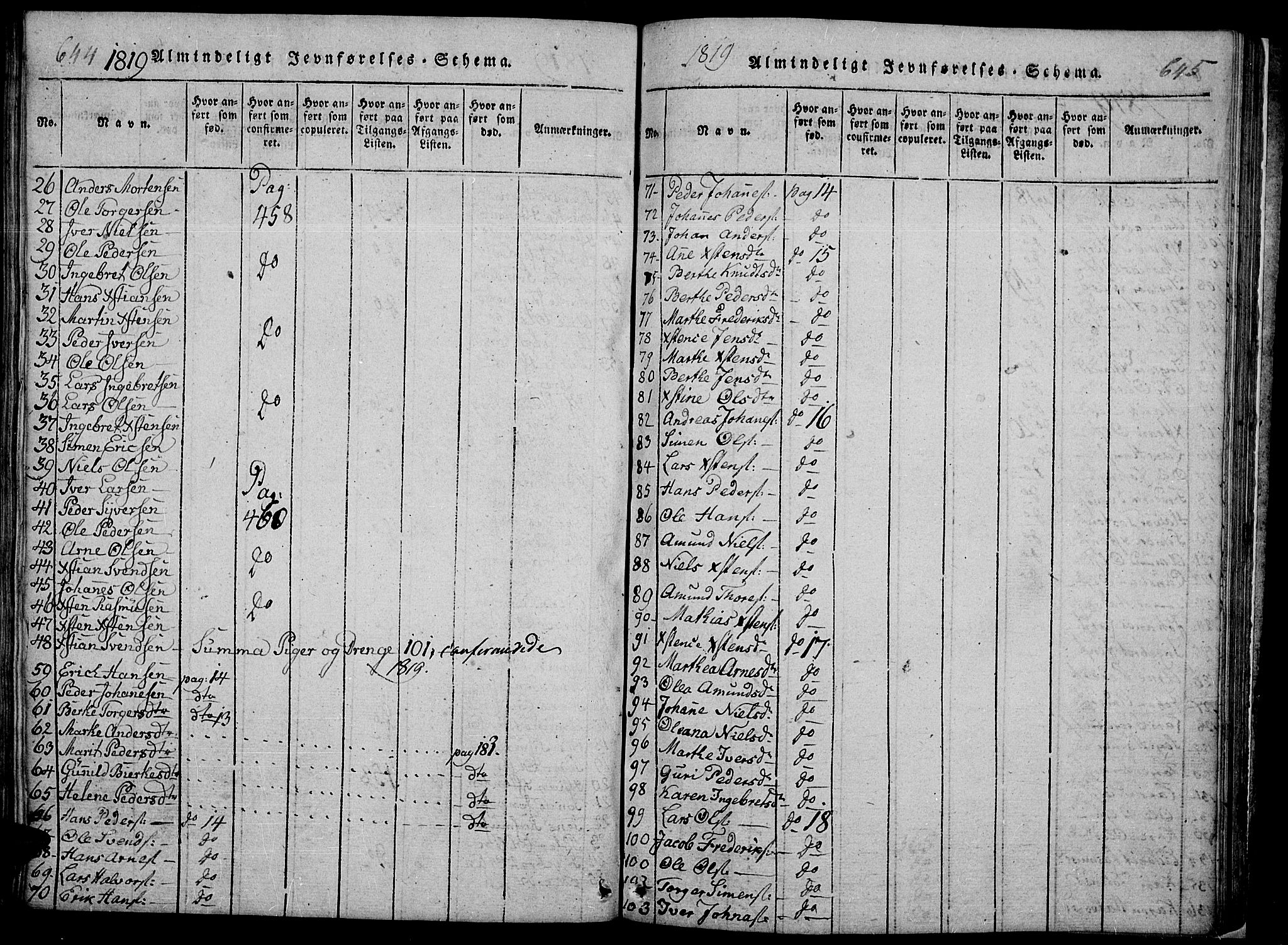 Fåberg prestekontor, AV/SAH-PREST-086/H/Ha/Haa/L0003: Parish register (official) no. 3, 1818-1833, p. 644-645