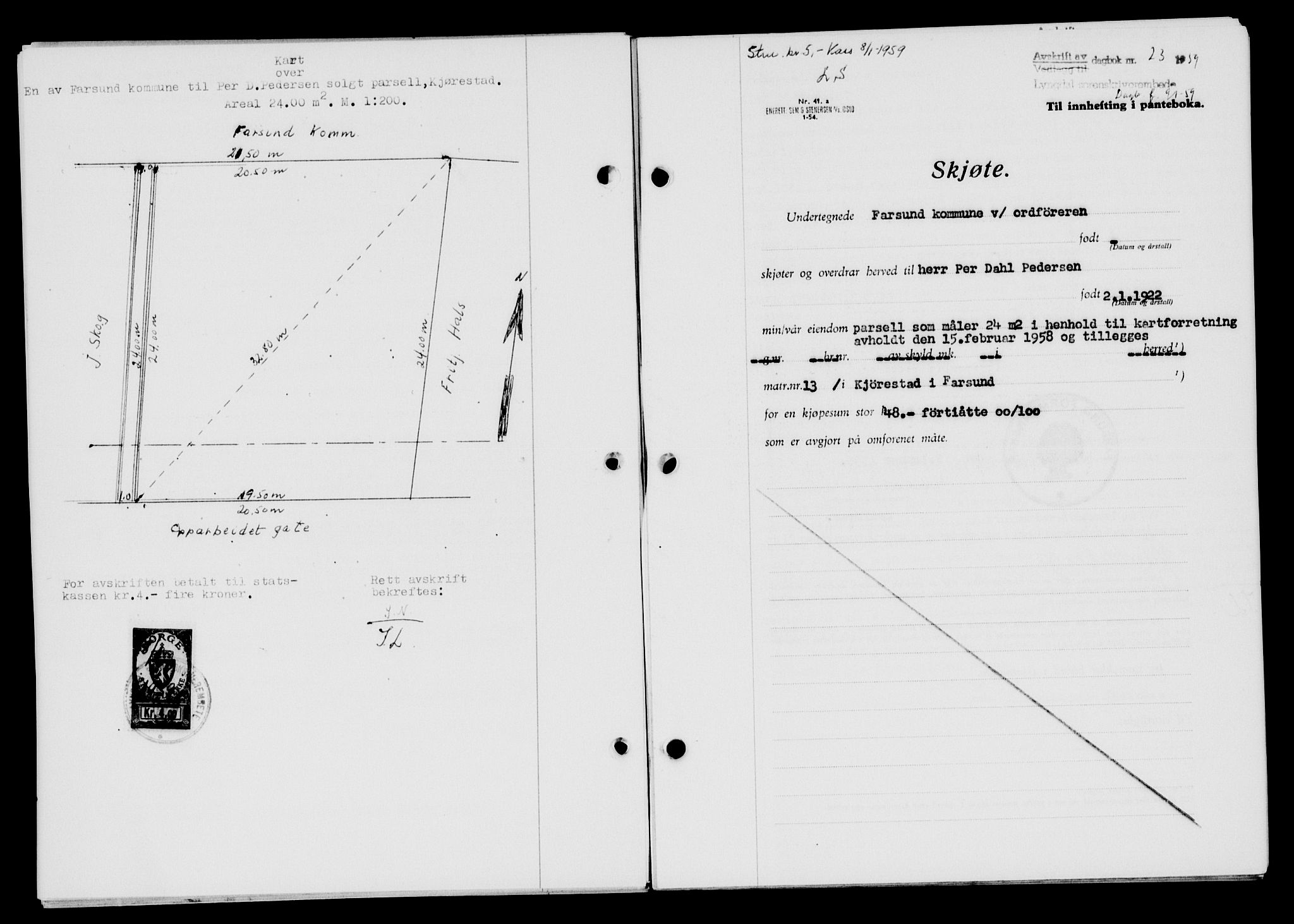 Lyngdal sorenskriveri, AV/SAK-1221-0004/G/Gb/L0678: Mortgage book no. A XXIV, 1958-1959, Diary no: : 23/1959