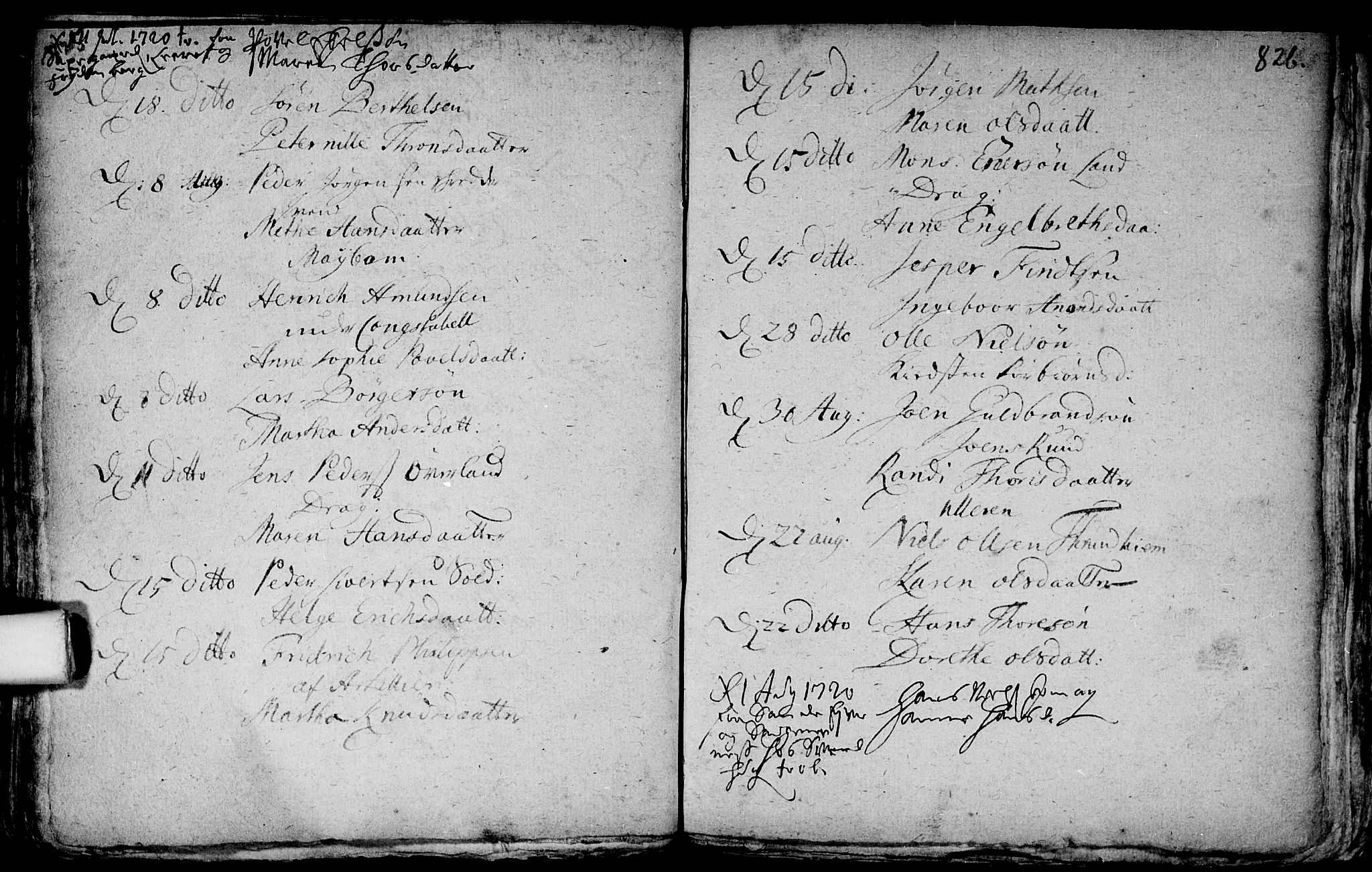 Aker prestekontor kirkebøker, AV/SAO-A-10861/F/L0002: Parish register (official) no. 2, 1714-1720, p. 825-826