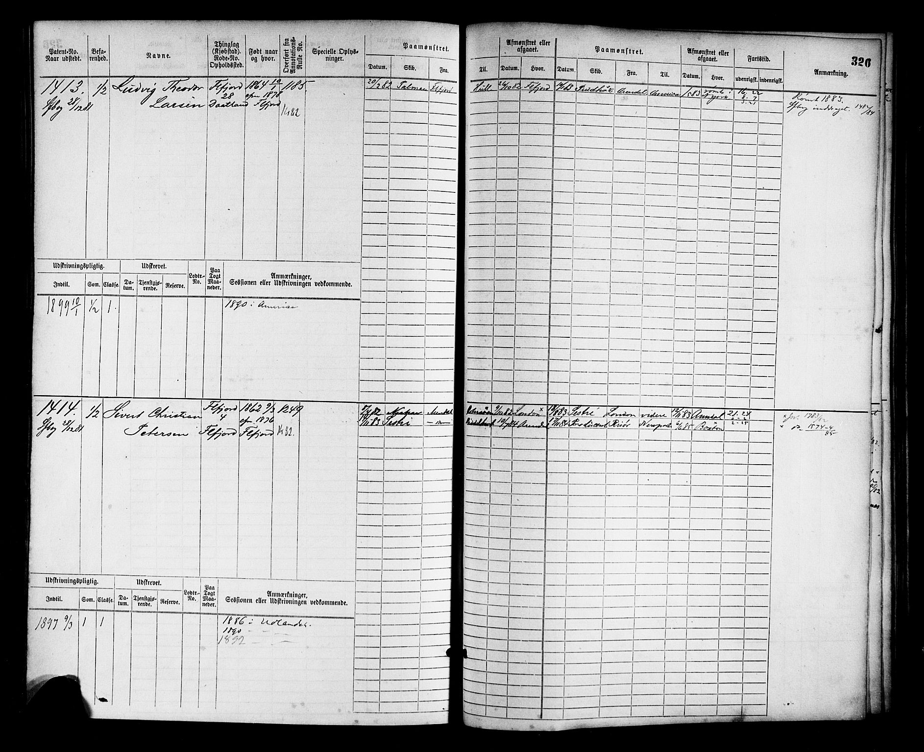 Flekkefjord mønstringskrets, SAK/2031-0018/F/Fb/L0002: Hovedrulle nr 765-1514, N-5, 1868-1900, p. 331