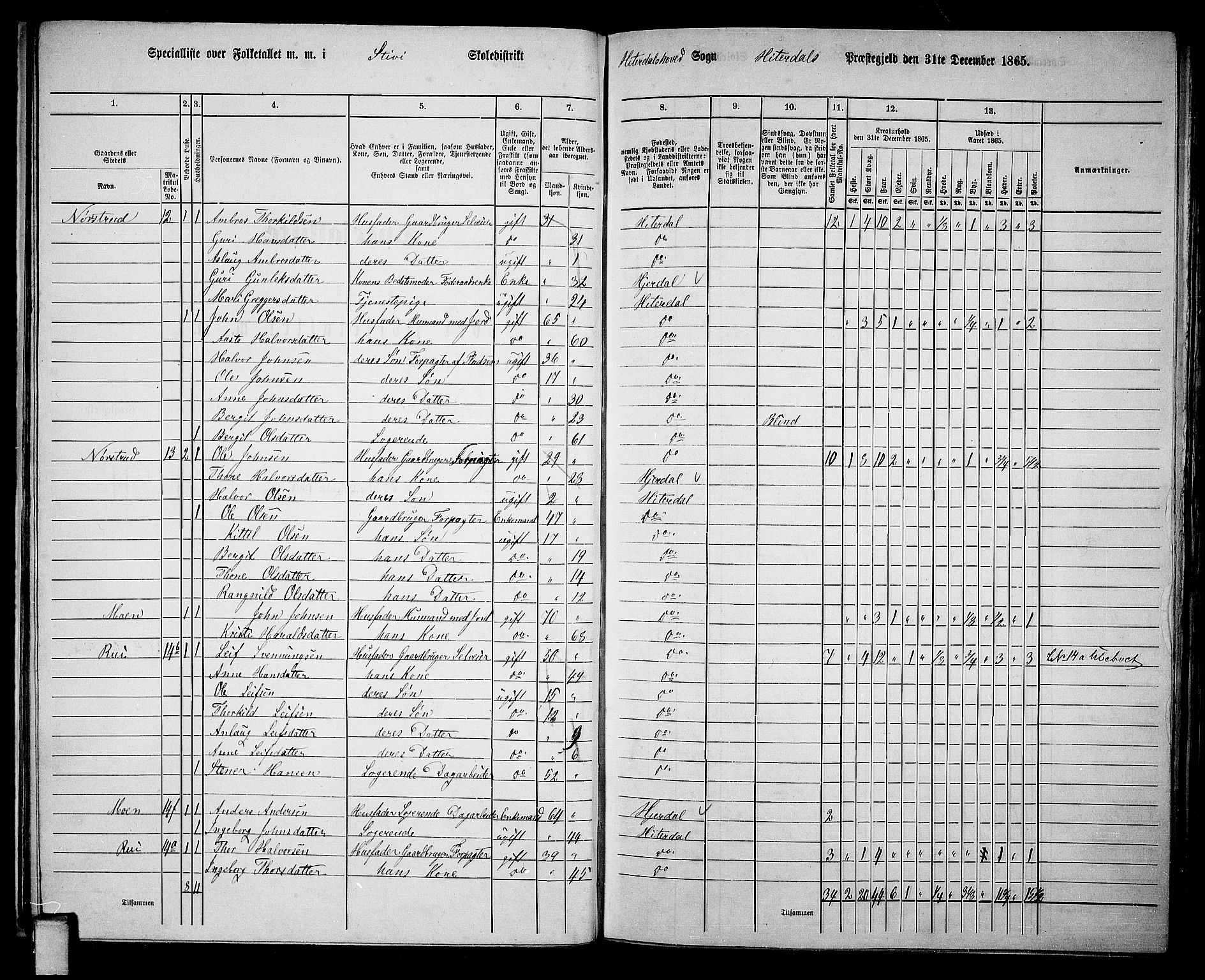 RA, 1865 census for Heddal, 1865, p. 22