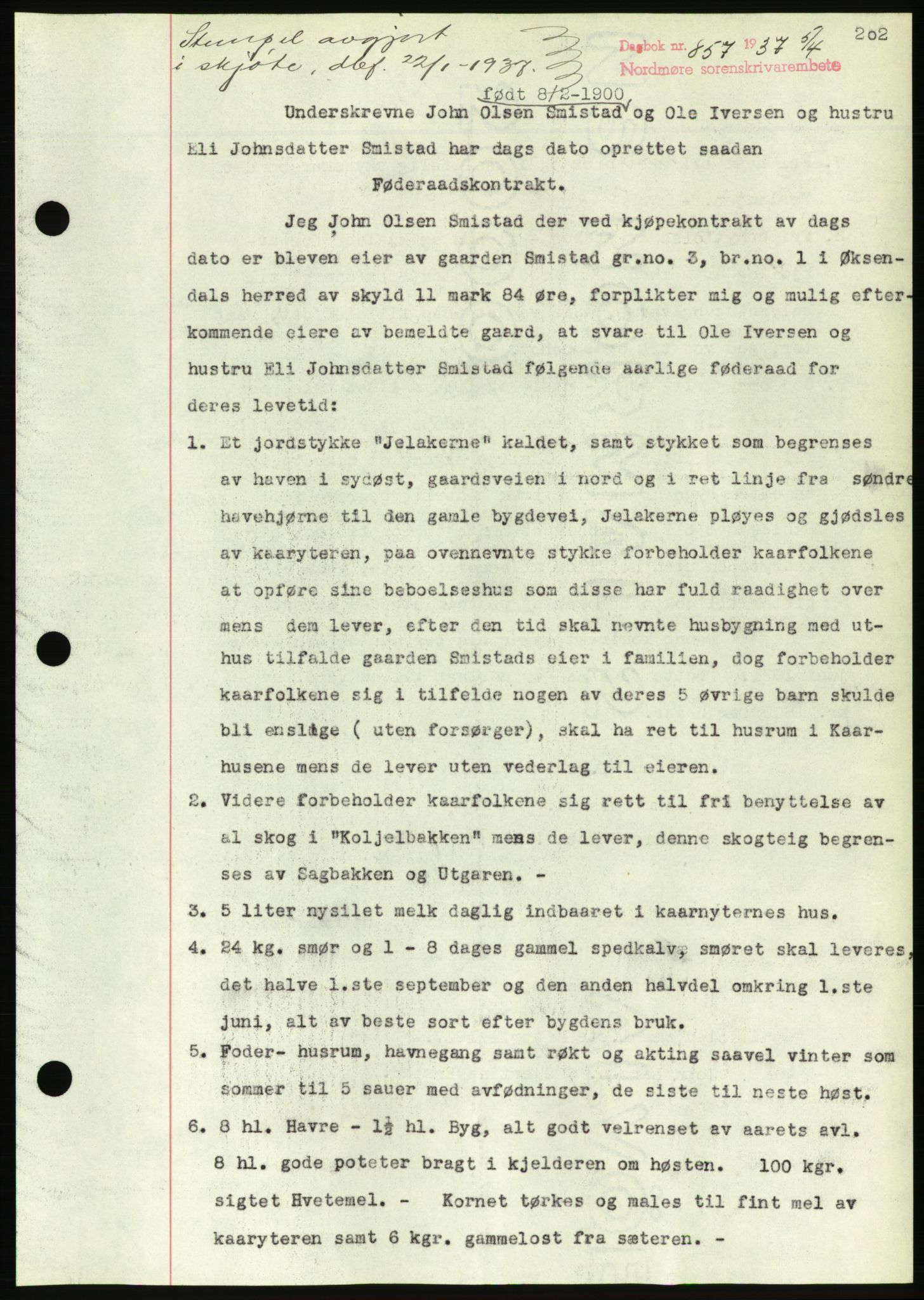 Nordmøre sorenskriveri, AV/SAT-A-4132/1/2/2Ca/L0091: Mortgage book no. B81, 1937-1937, Diary no: : 857/1937