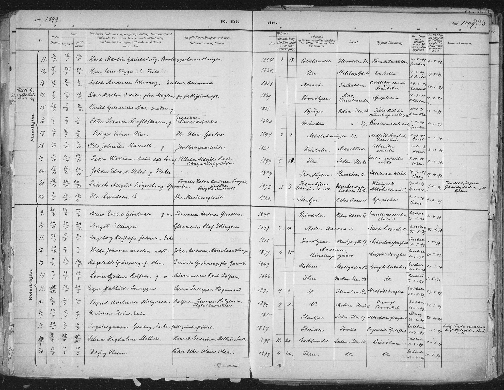 Ministerialprotokoller, klokkerbøker og fødselsregistre - Sør-Trøndelag, AV/SAT-A-1456/603/L0167: Parish register (official) no. 603A06, 1896-1932, p. 325