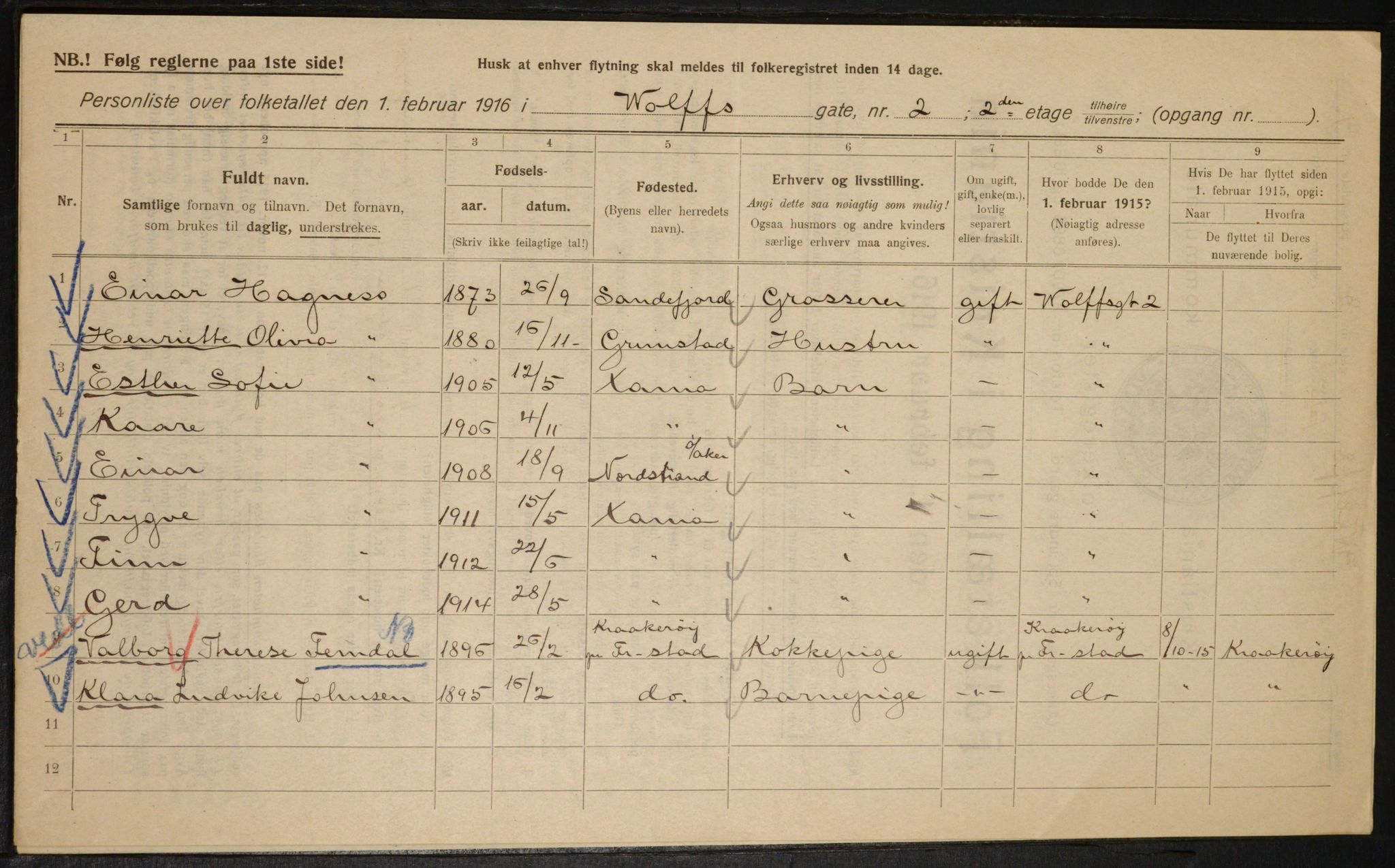 OBA, Municipal Census 1916 for Kristiania, 1916, p. 132176