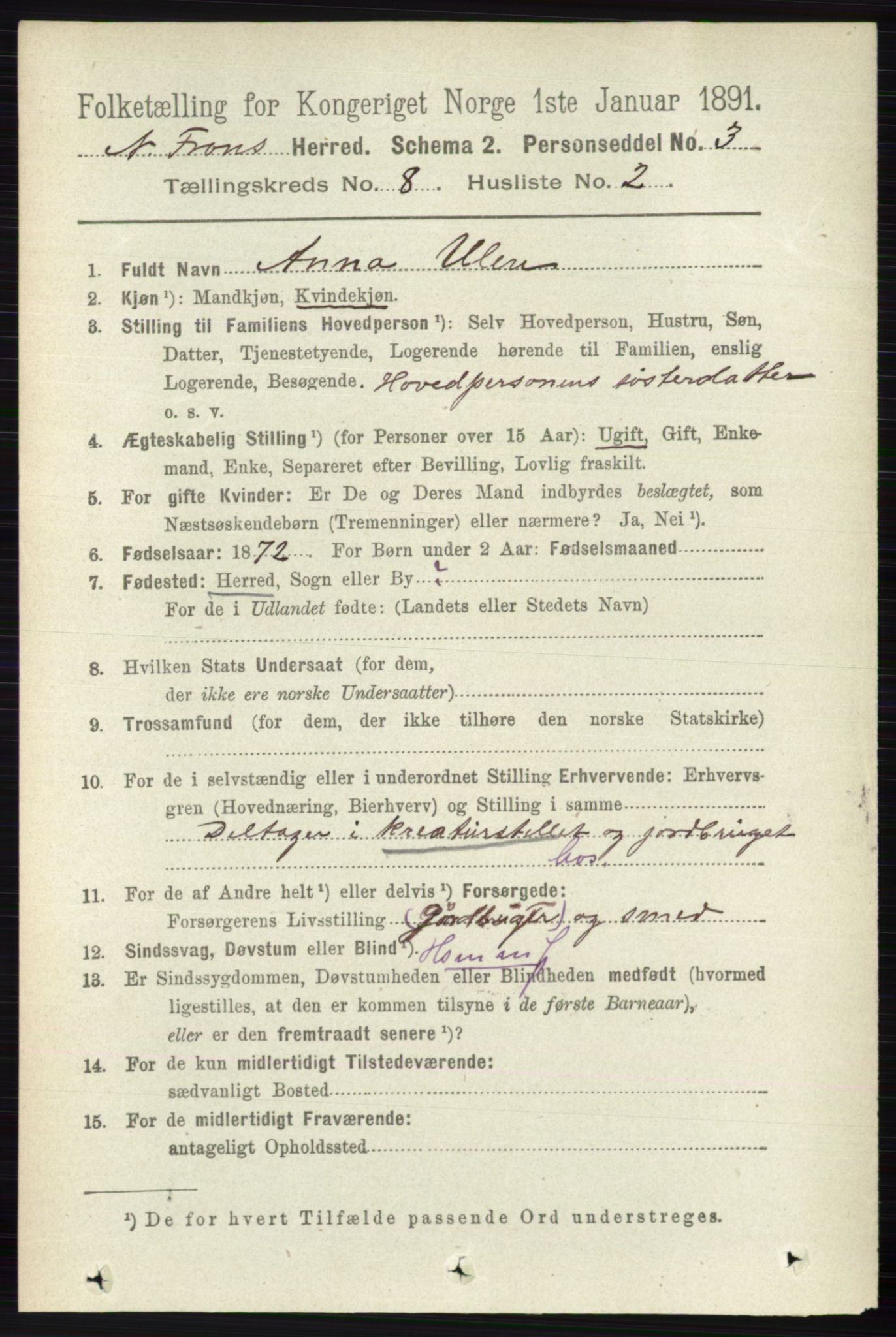 RA, 1891 census for 0518 Nord-Fron, 1891, p. 3430