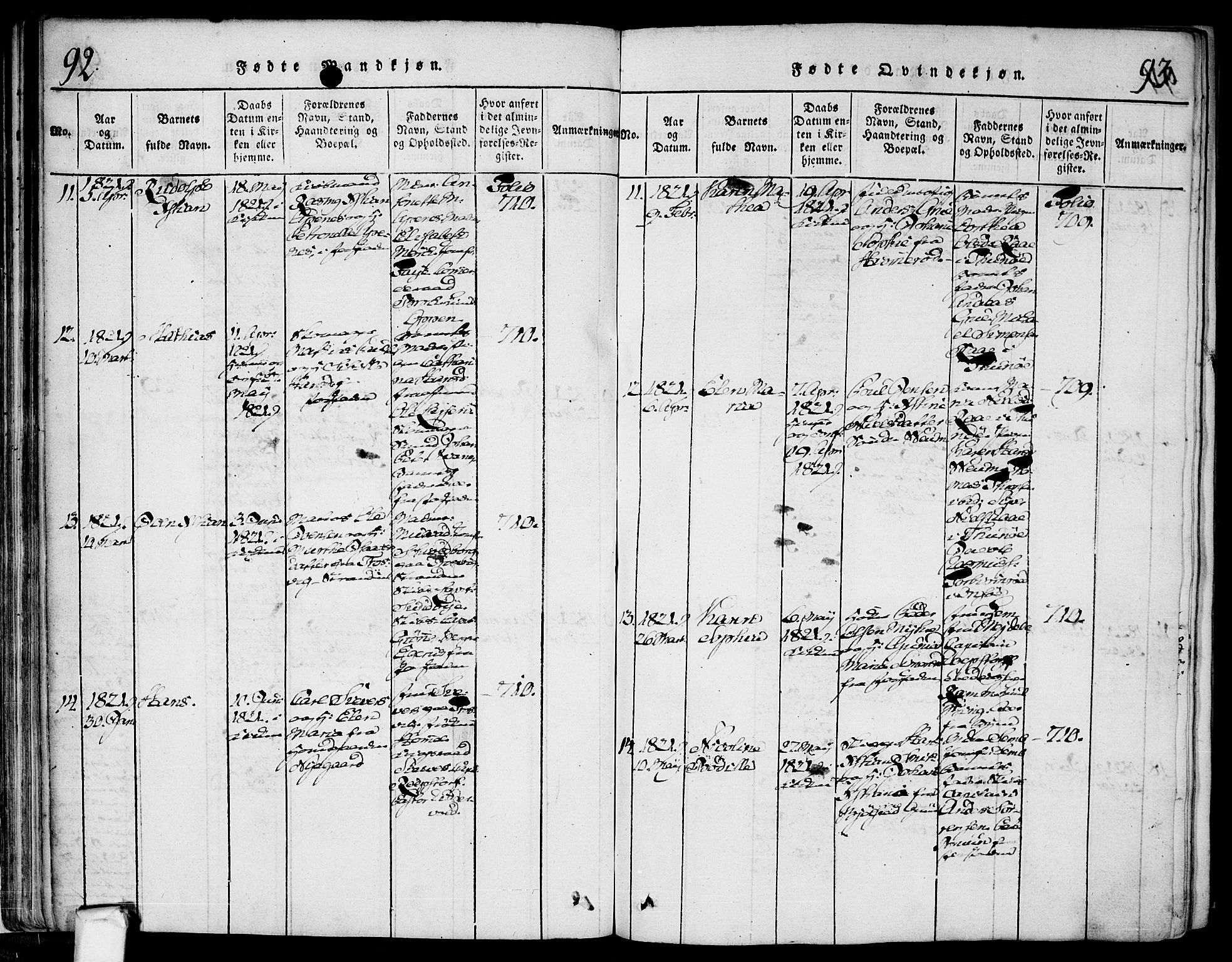 Glemmen prestekontor Kirkebøker, SAO/A-10908/F/Fa/L0004: Parish register (official) no. 4, 1816-1838, p. 92-93