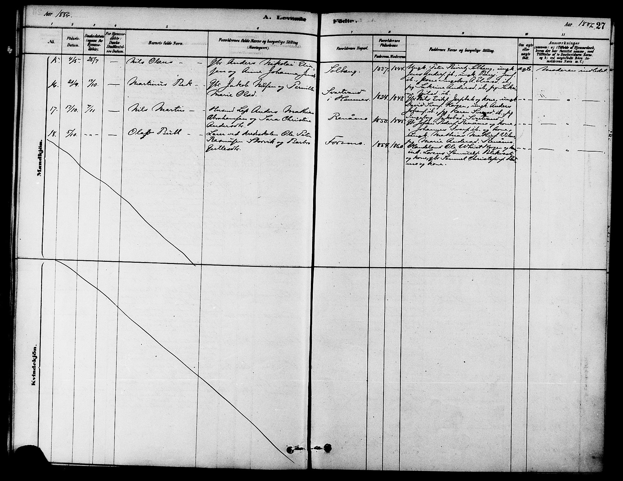 Ministerialprotokoller, klokkerbøker og fødselsregistre - Nordland, AV/SAT-A-1459/826/L0379: Parish register (official) no. 826A02, 1878-1895, p. 27