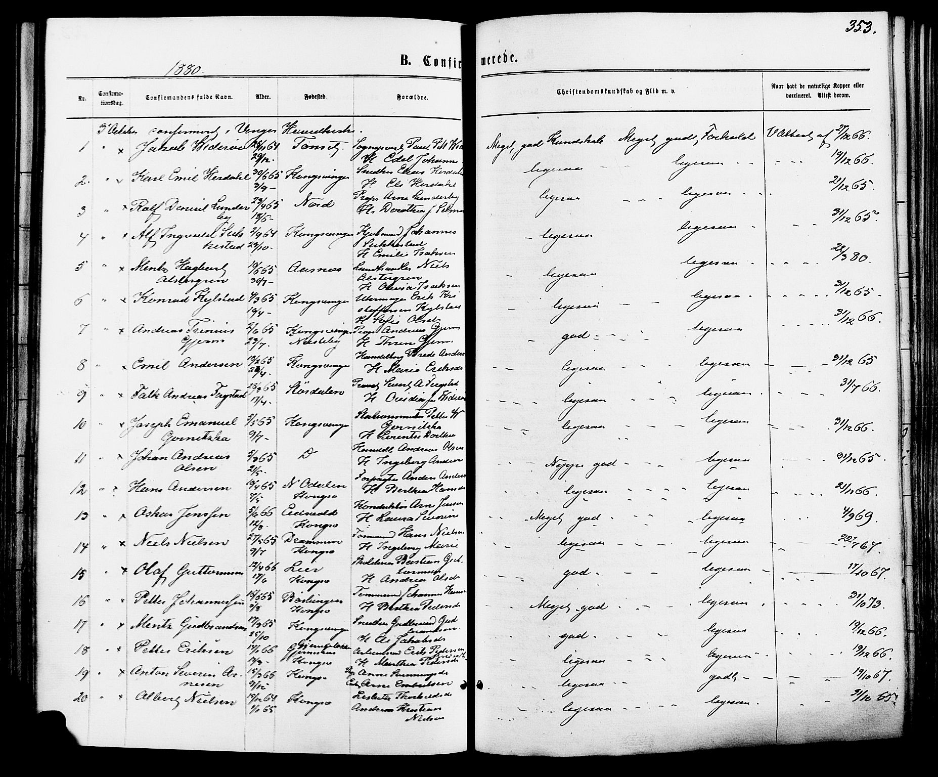 Vinger prestekontor, SAH/PREST-024/H/Ha/Haa/L0012: Parish register (official) no. 12, 1871-1880, p. 353