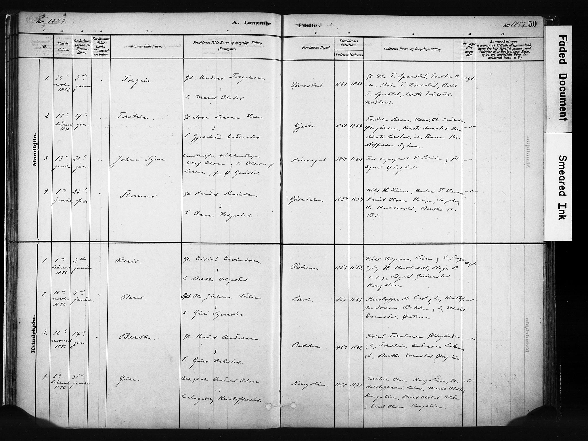 Vang prestekontor, Valdres, SAH/PREST-140/H/Ha/L0008: Parish register (official) no. 8, 1882-1910, p. 50