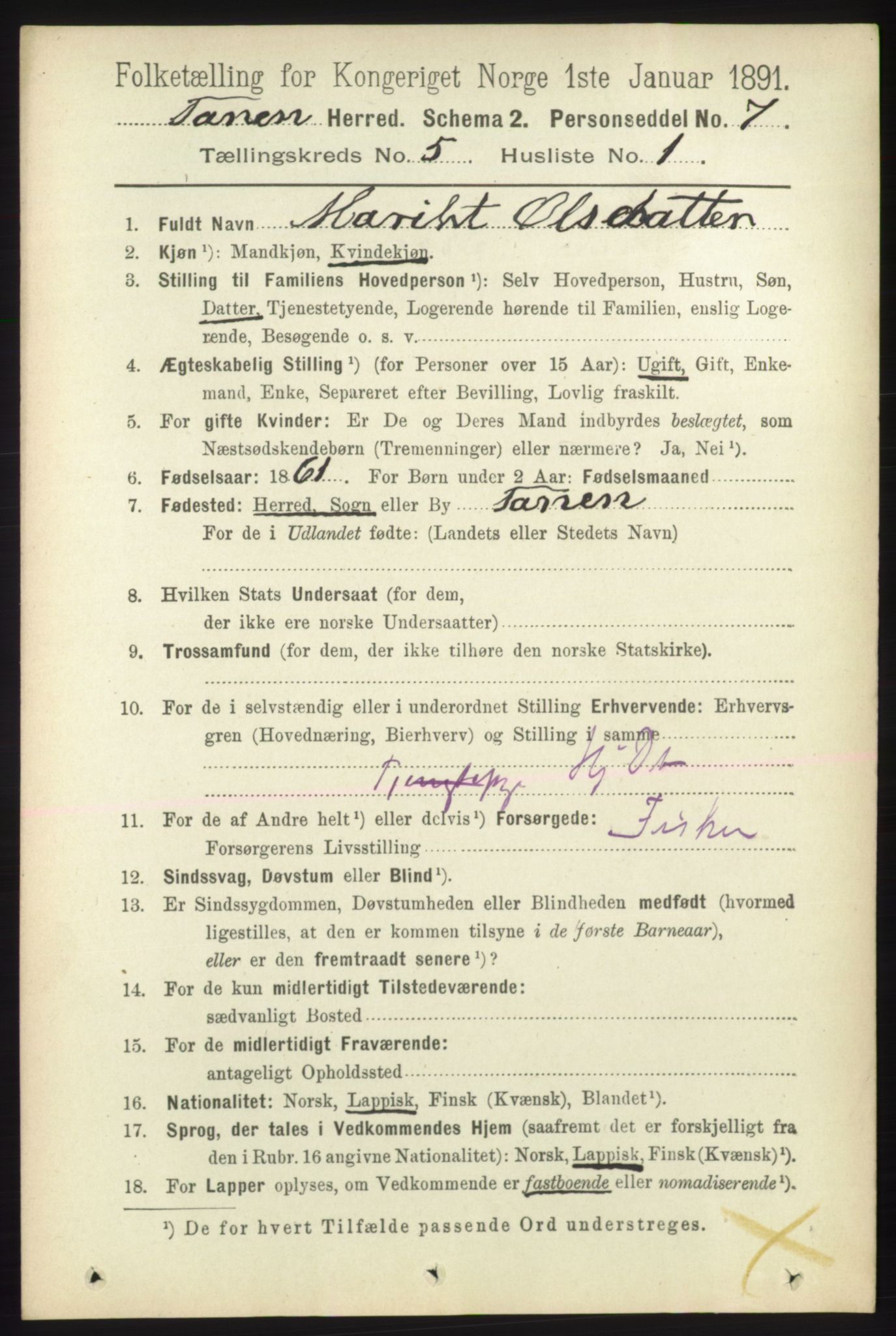 RA, 1891 census for 2025 Tana, 1891, p. 2000