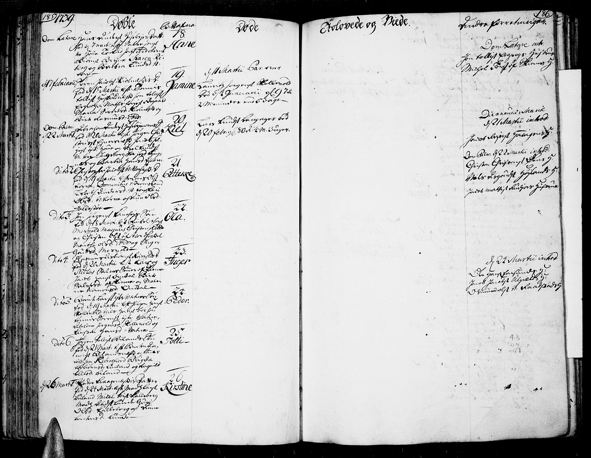 Lista sokneprestkontor, AV/SAK-1111-0027/F/Fa/L0002: Parish register (official) no. A 2 /1, 1726-1742, p. 185-186