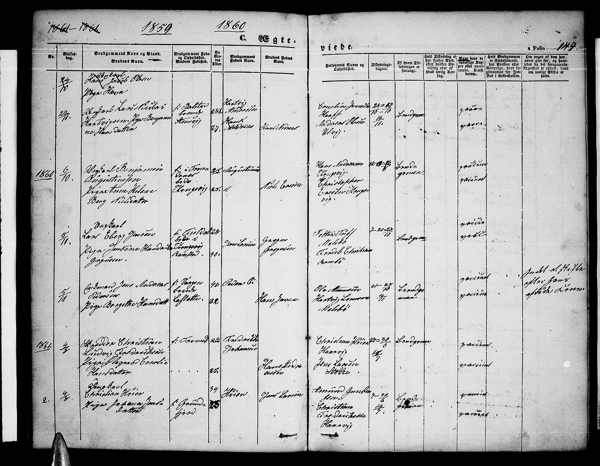 Ministerialprotokoller, klokkerbøker og fødselsregistre - Nordland, AV/SAT-A-1459/865/L0929: Parish register (copy) no. 865C01, 1840-1866, p. 144