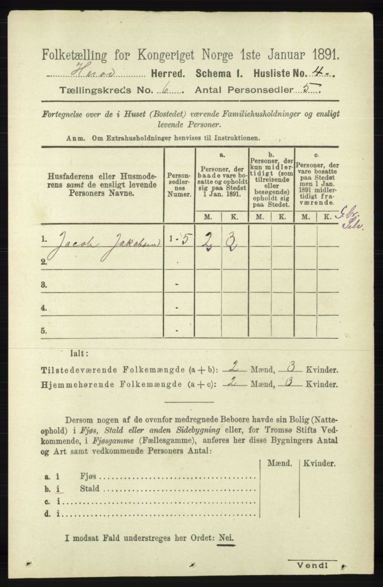 RA, 1891 census for 1039 Herad, 1891, p. 2237