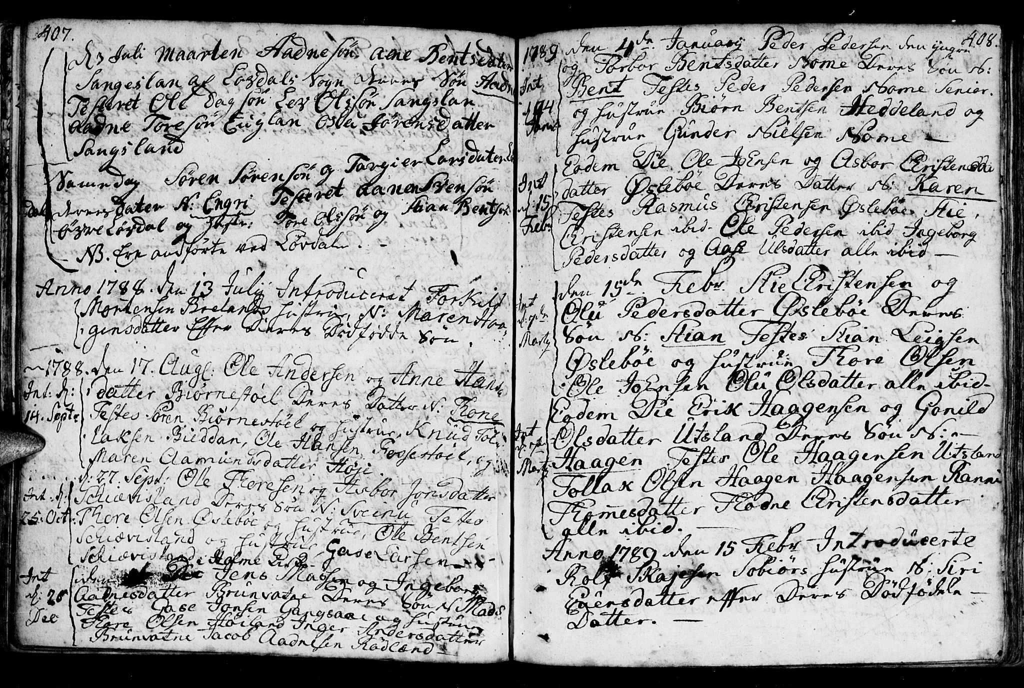 Holum sokneprestkontor, SAK/1111-0022/F/Fa/Fac/L0001: Parish register (official) no. A 1, 1773-1820, p. 407-408