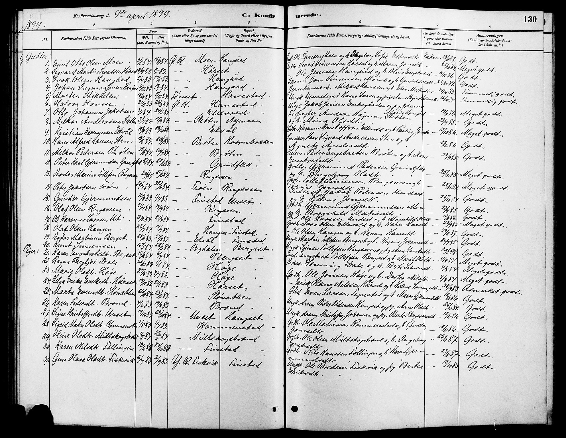 Rendalen prestekontor, SAH/PREST-054/H/Ha/Hab/L0003: Parish register (copy) no. 3, 1879-1904, p. 139