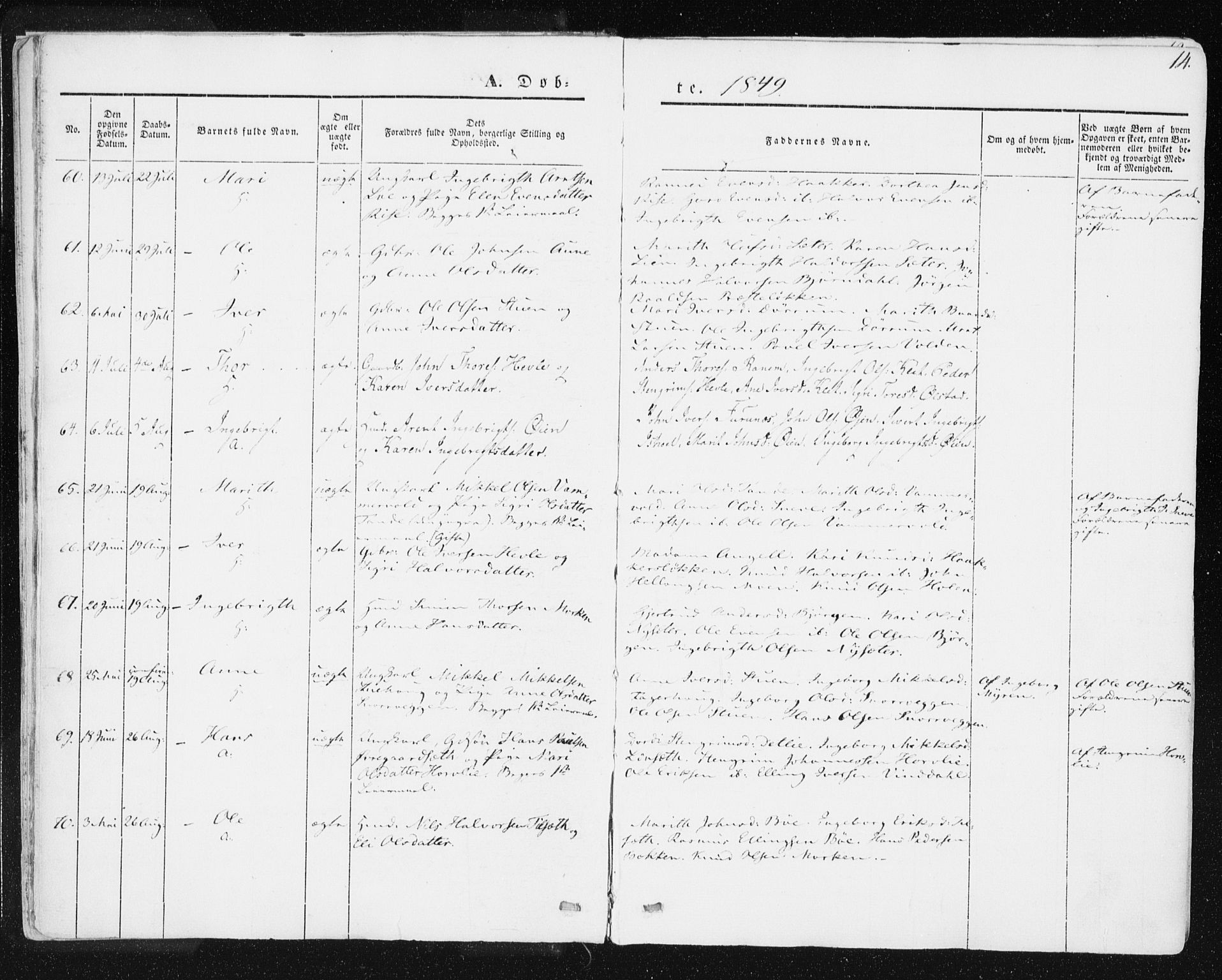 Ministerialprotokoller, klokkerbøker og fødselsregistre - Sør-Trøndelag, AV/SAT-A-1456/678/L0899: Parish register (official) no. 678A08, 1848-1872, p. 14