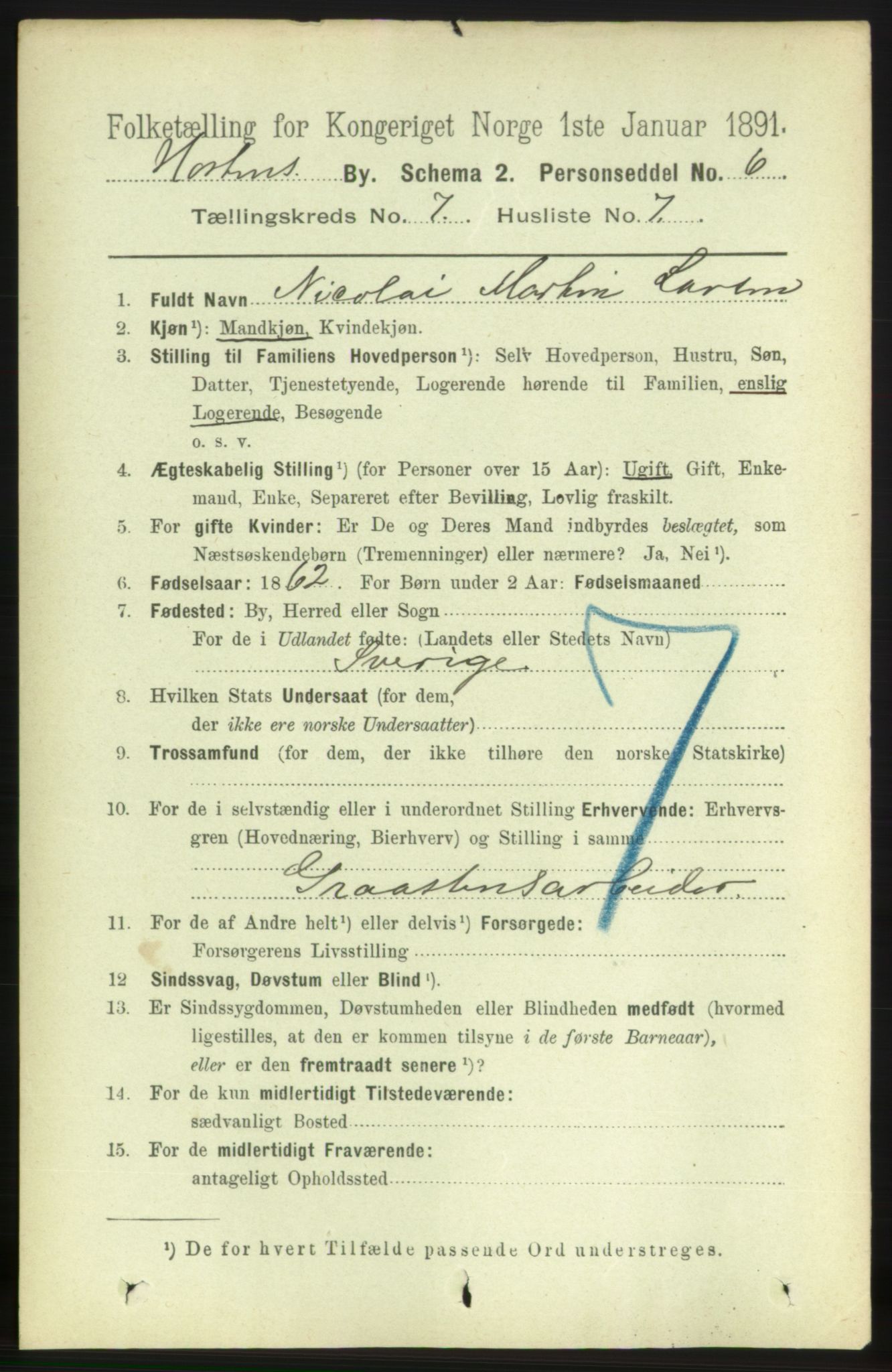 RA, 1891 census for 0703 Horten, 1891, p. 4468