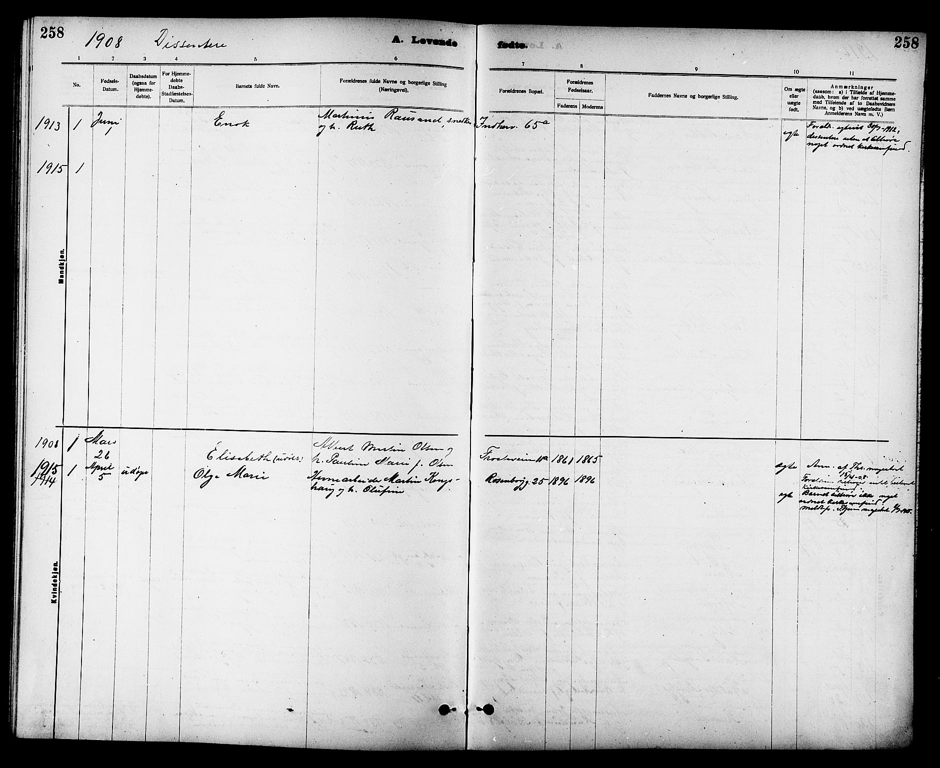 Ministerialprotokoller, klokkerbøker og fødselsregistre - Sør-Trøndelag, SAT/A-1456/605/L0254: Parish register (copy) no. 605C01, 1908-1916, p. 258