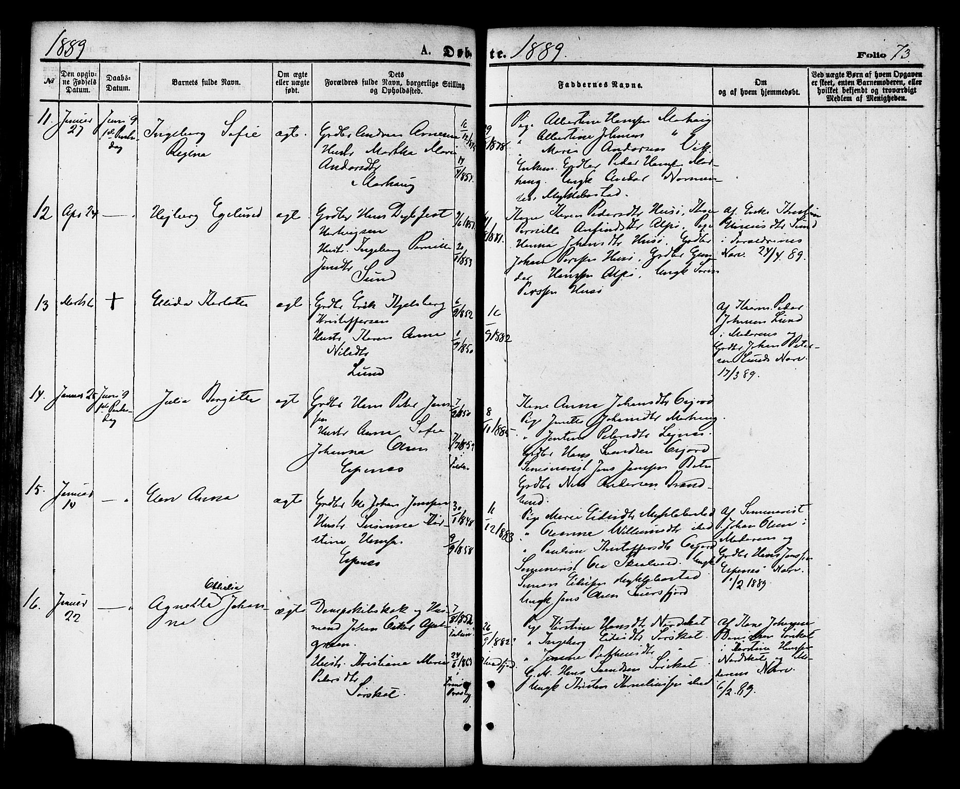 Ministerialprotokoller, klokkerbøker og fødselsregistre - Nordland, SAT/A-1459/857/L0821: Parish register (official) no. 857A01, 1875-1889, p. 73