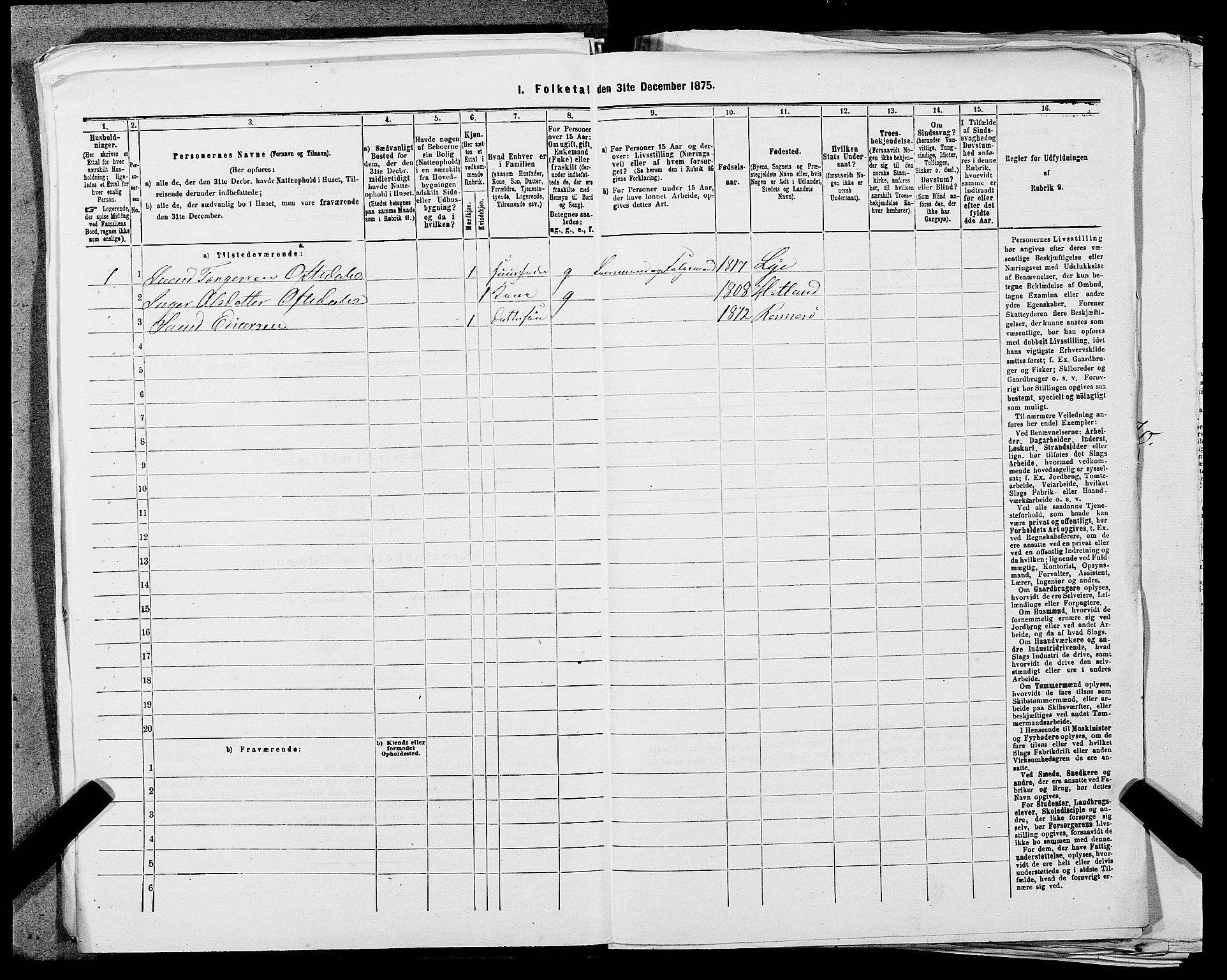 SAST, 1875 census for 1142P Rennesøy, 1875, p. 279