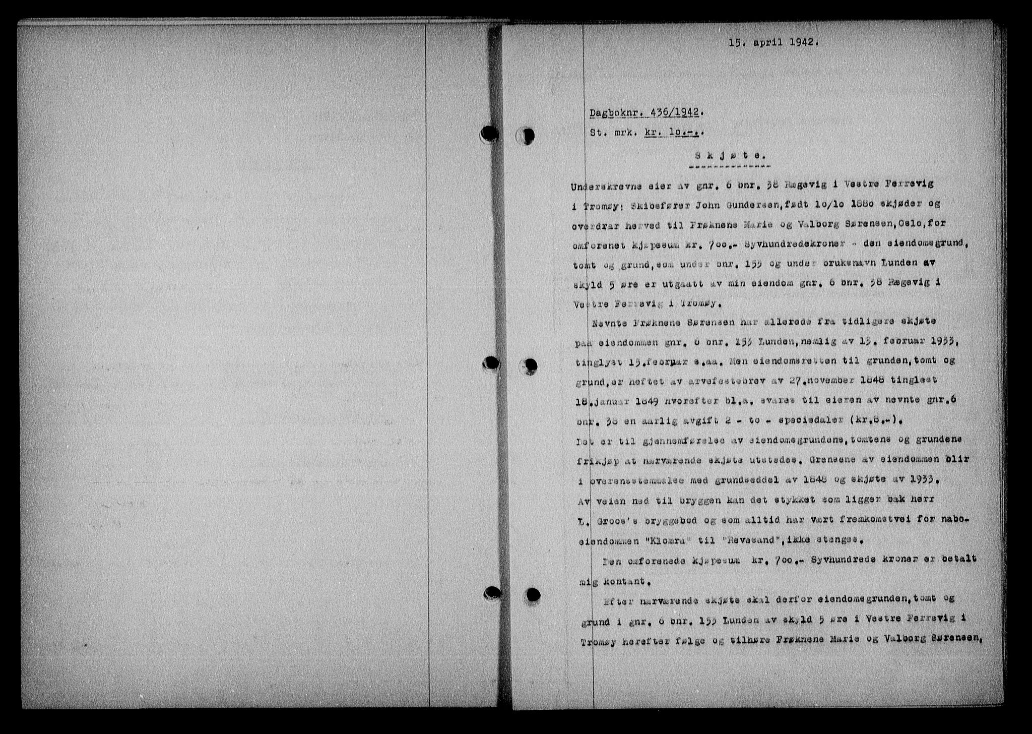 Nedenes sorenskriveri, SAK/1221-0006/G/Gb/Gba/L0049: Mortgage book no. A-III, 1941-1942, Diary no: : 436/1942
