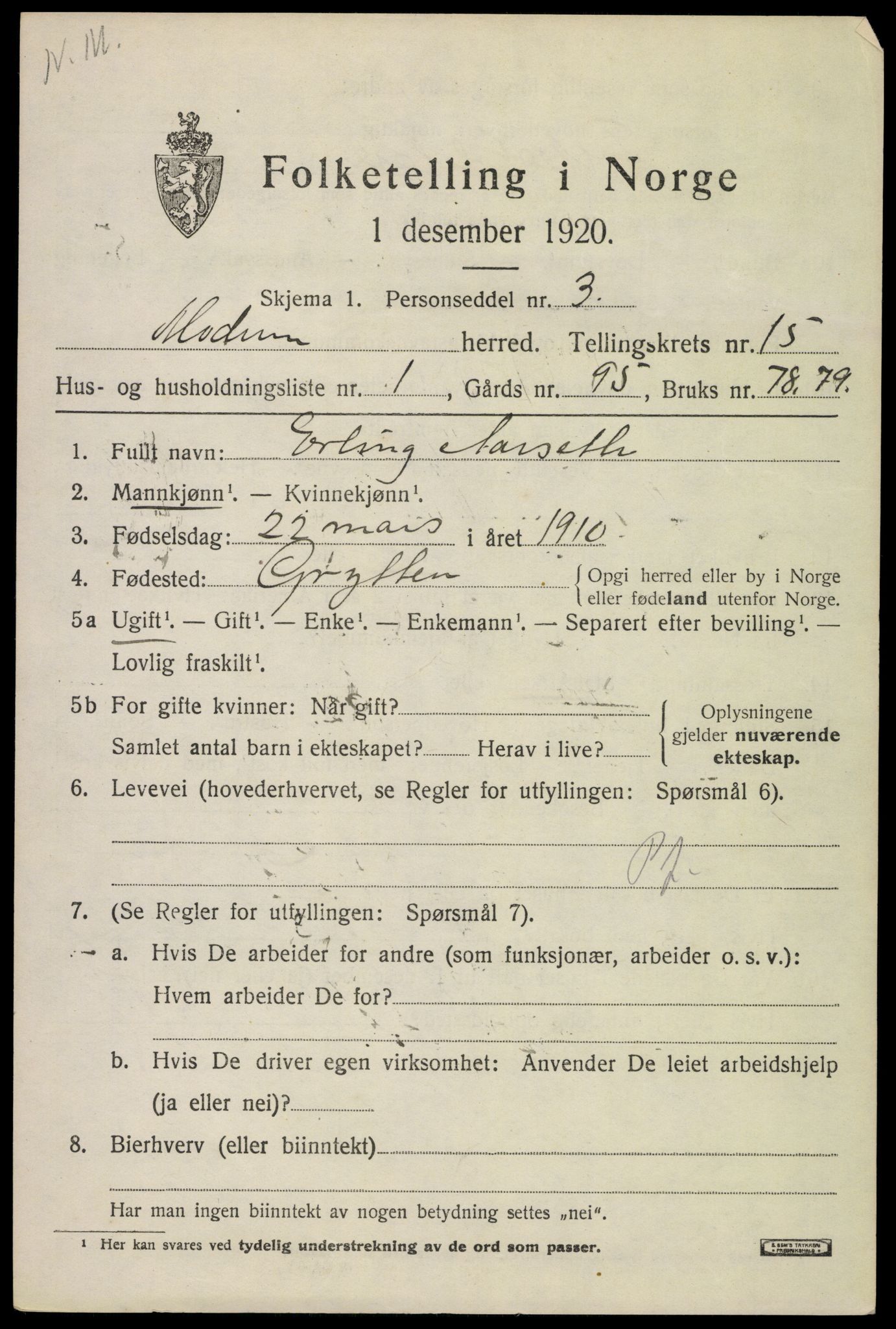 SAKO, 1920 census for Modum, 1920, p. 17963