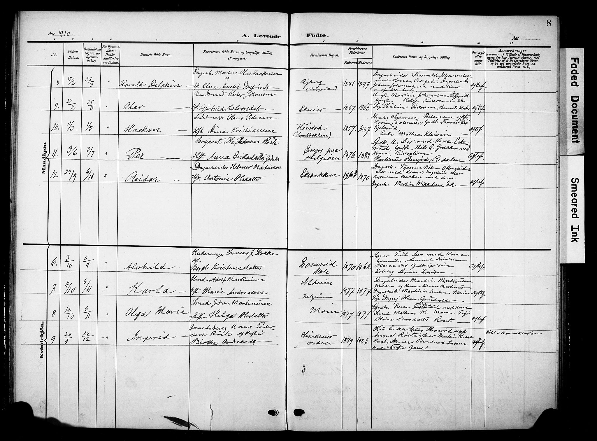 Nes prestekontor, Hedmark, SAH/PREST-020/K/Ka/L0012: Parish register (official) no. 12, 1906-1920, p. 8