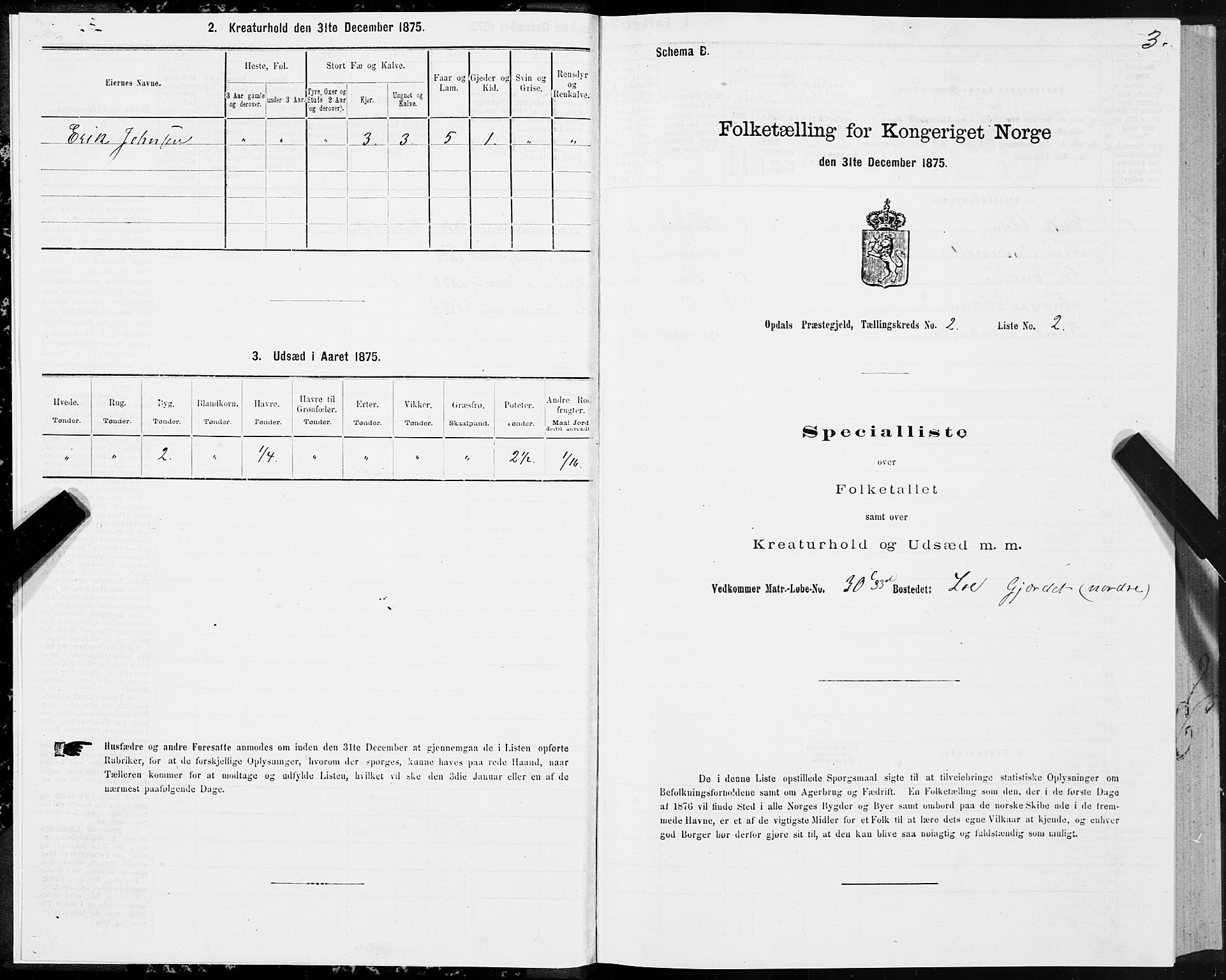 SAT, 1875 census for 1634P Oppdal, 1875, p. 2003