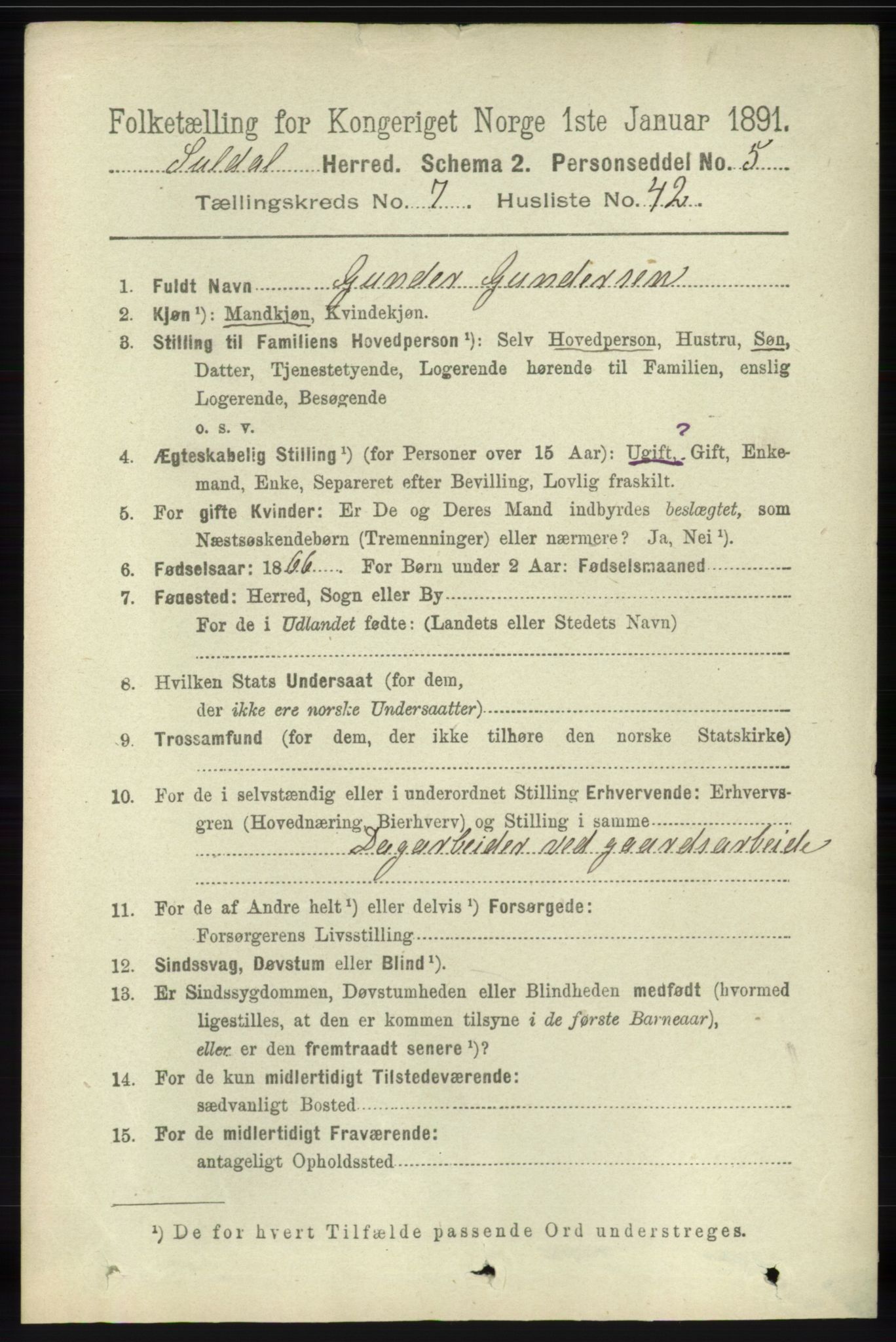 RA, 1891 census for 1134 Suldal, 1891, p. 2235