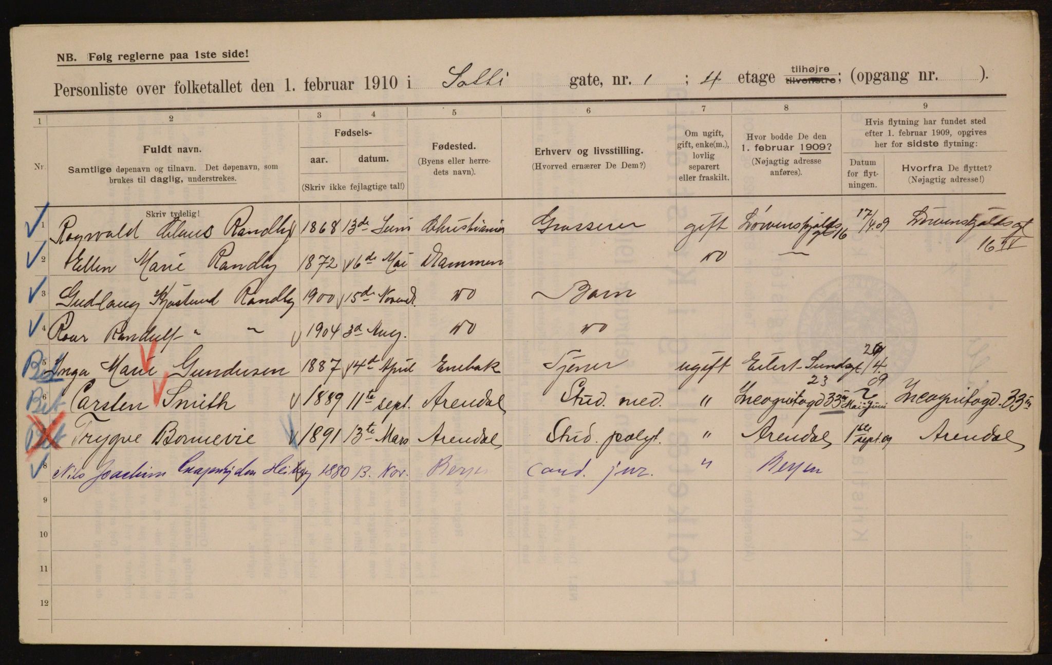 OBA, Municipal Census 1910 for Kristiania, 1910, p. 94933