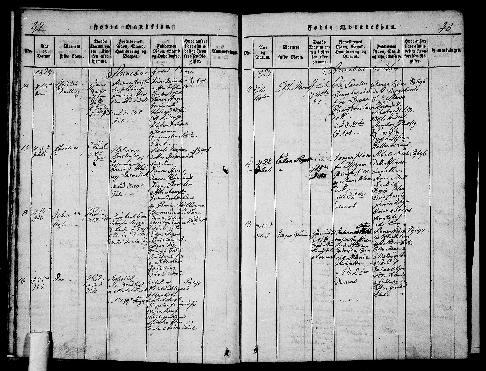 Andebu kirkebøker, AV/SAKO-A-336/G/Ga/L0002: Parish register (copy) no. I 2 /1, 1823-1832, p. 42-43