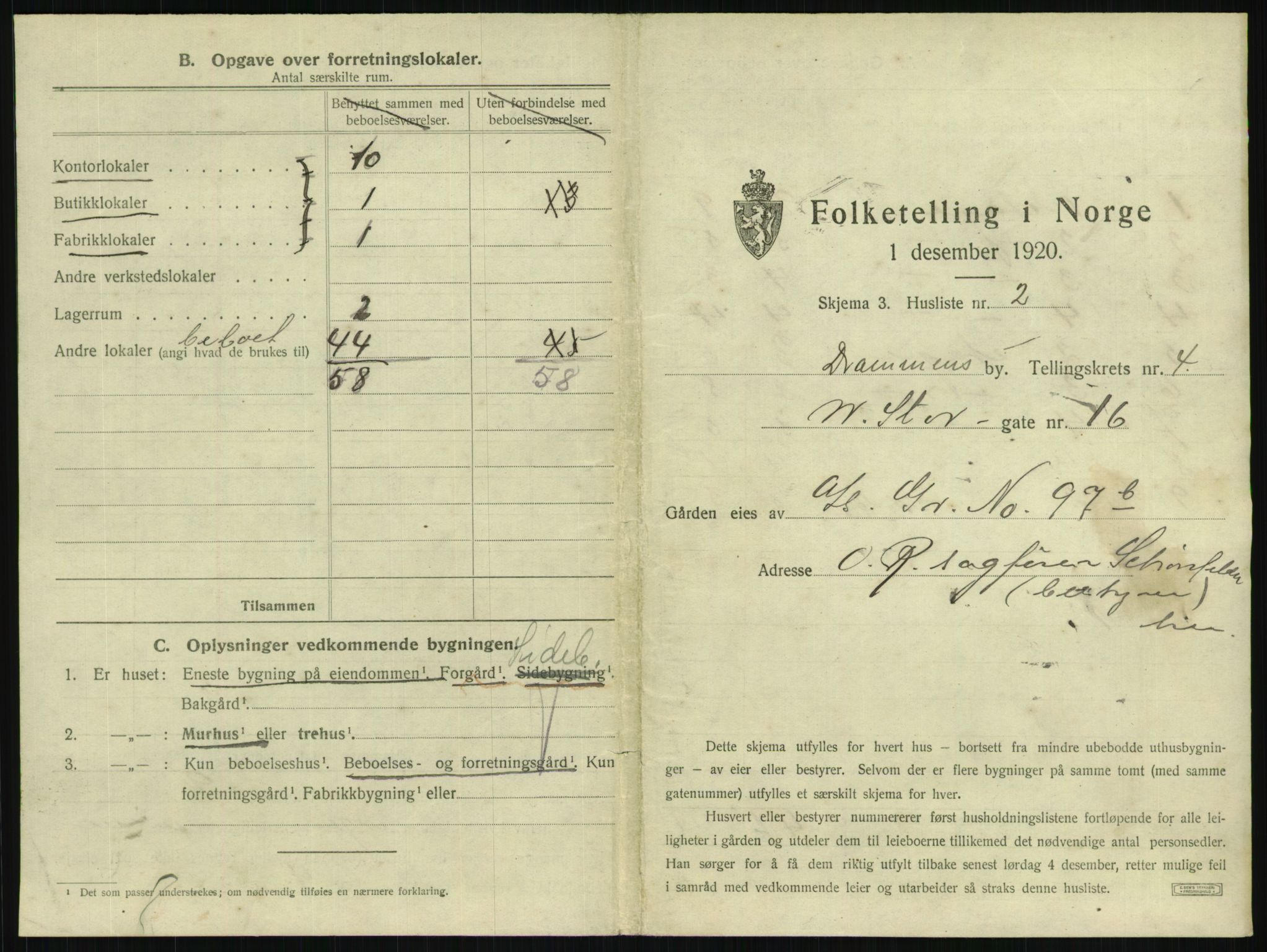 SAKO, 1920 census for Drammen, 1920, p. 1672