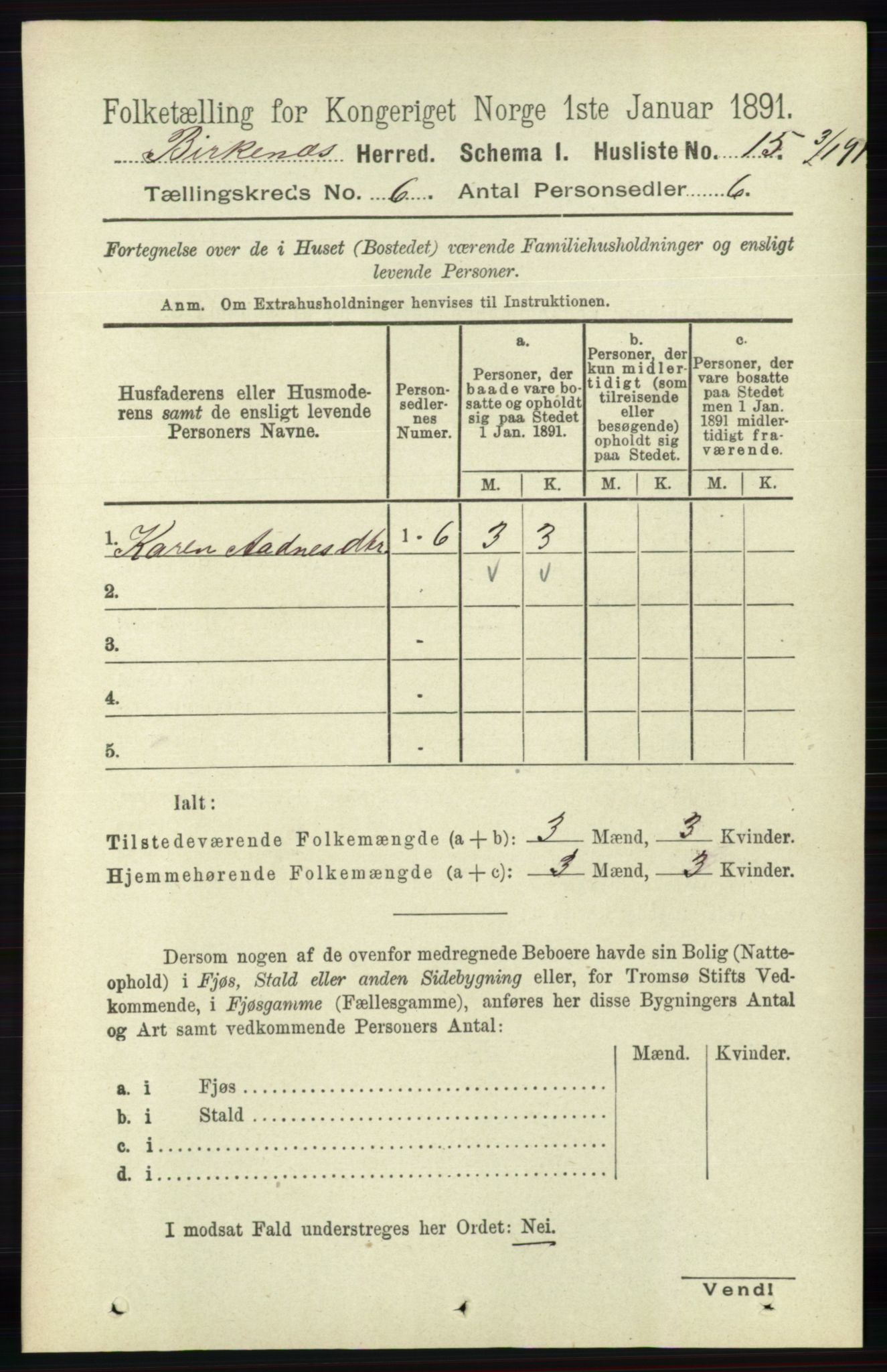RA, 1891 Census for 0928 Birkenes, 1891, p. 1780