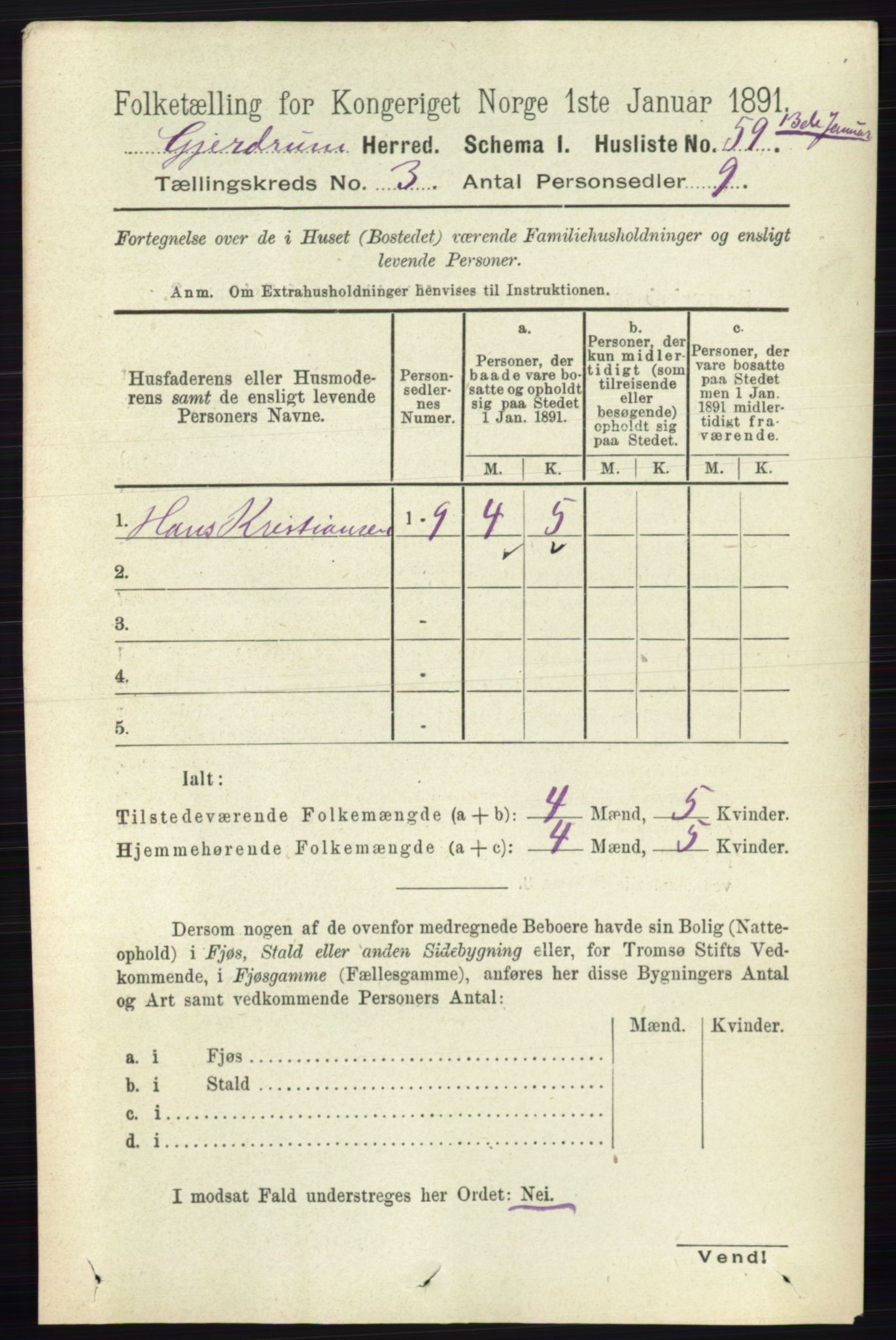 RA, 1891 census for 0234 Gjerdrum, 1891, p. 1219