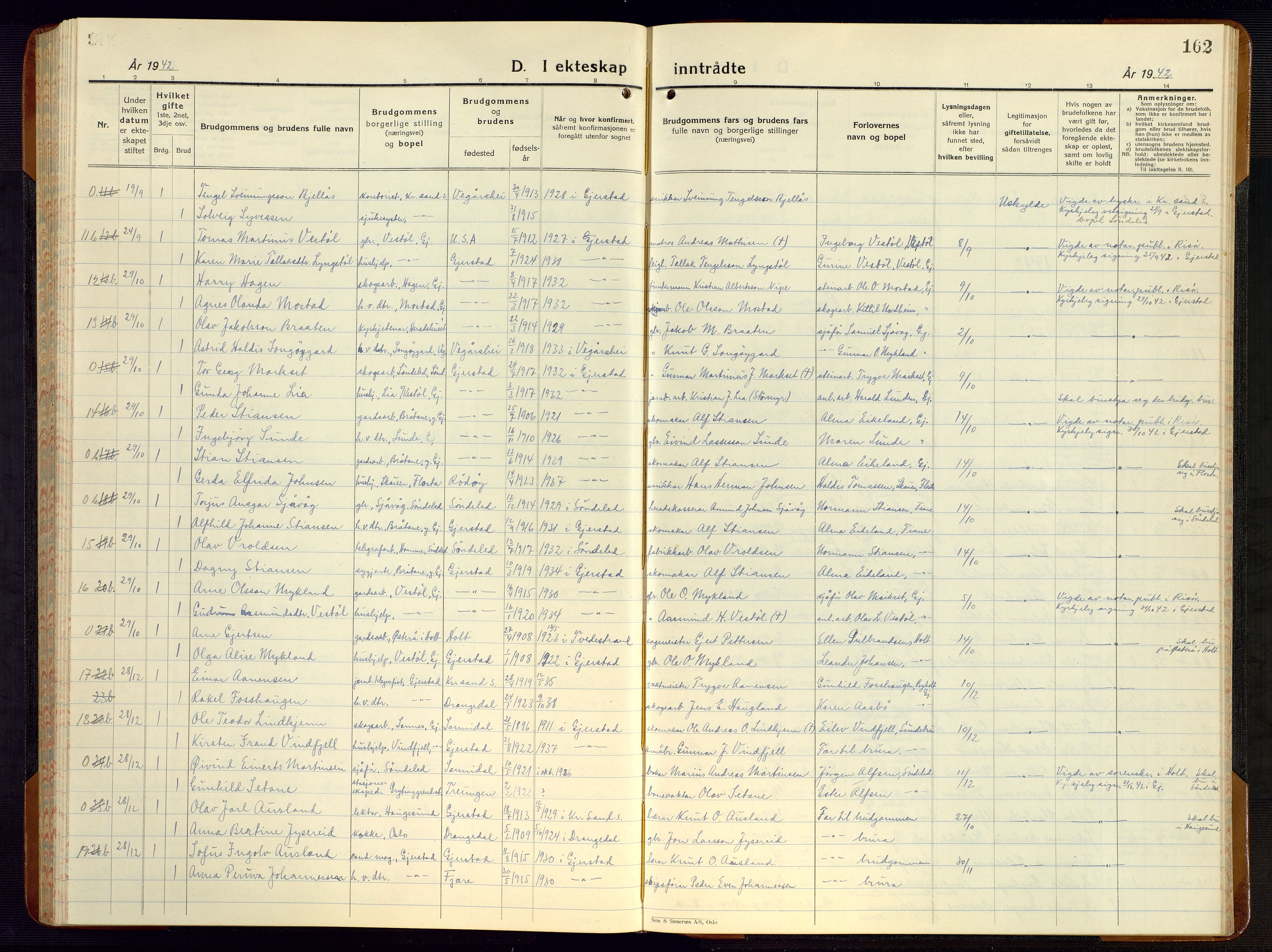 Gjerstad sokneprestkontor, AV/SAK-1111-0014/F/Fb/Fba/L0009: Parish register (copy) no. B 9, 1925-1946, p. 162