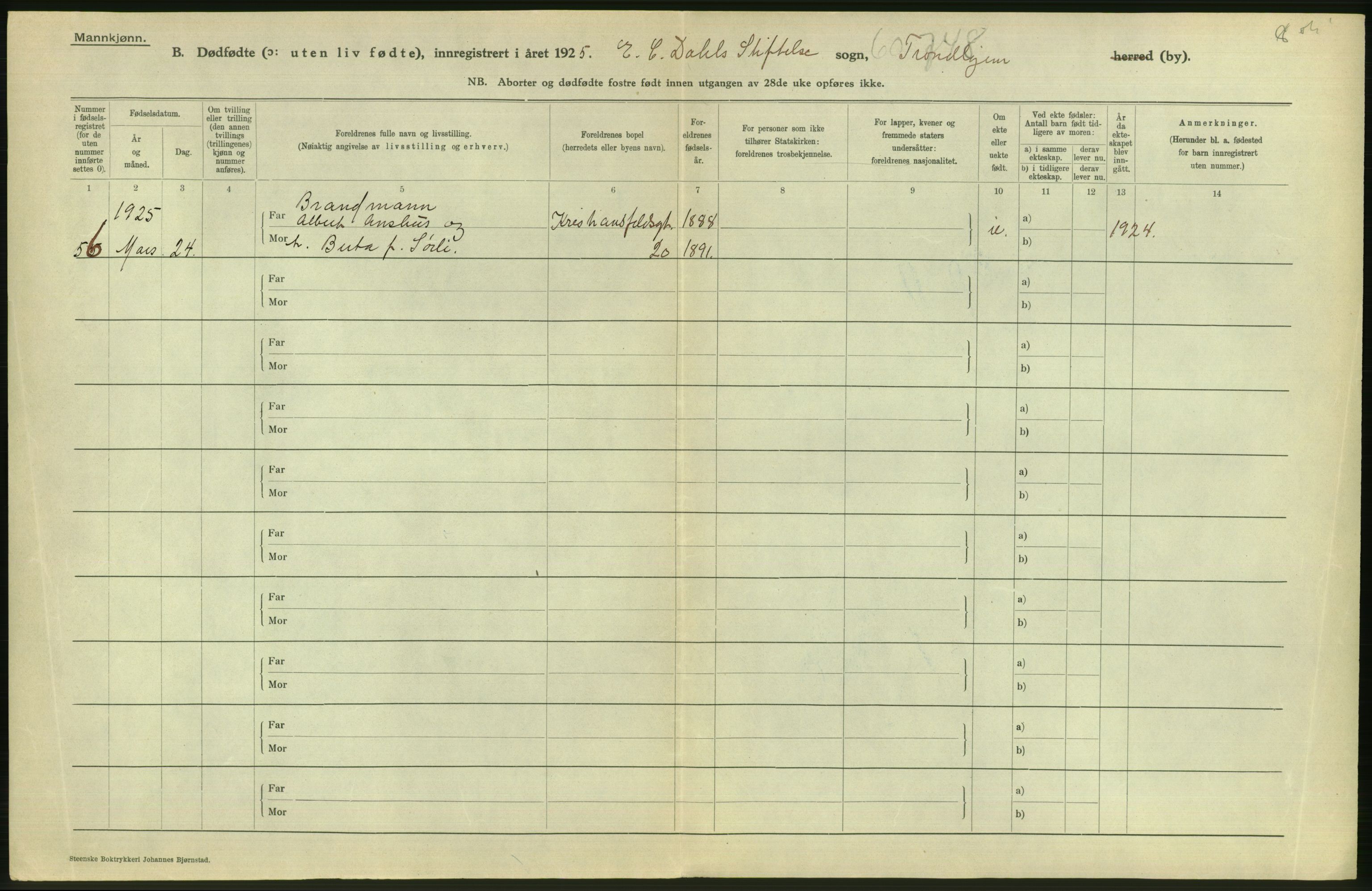 Statistisk sentralbyrå, Sosiodemografiske emner, Befolkning, RA/S-2228/D/Df/Dfc/Dfce/L0038: Trondheim: Levendefødte menn og kvinner, gifte, døde, dødfødte., 1925, p. 848
