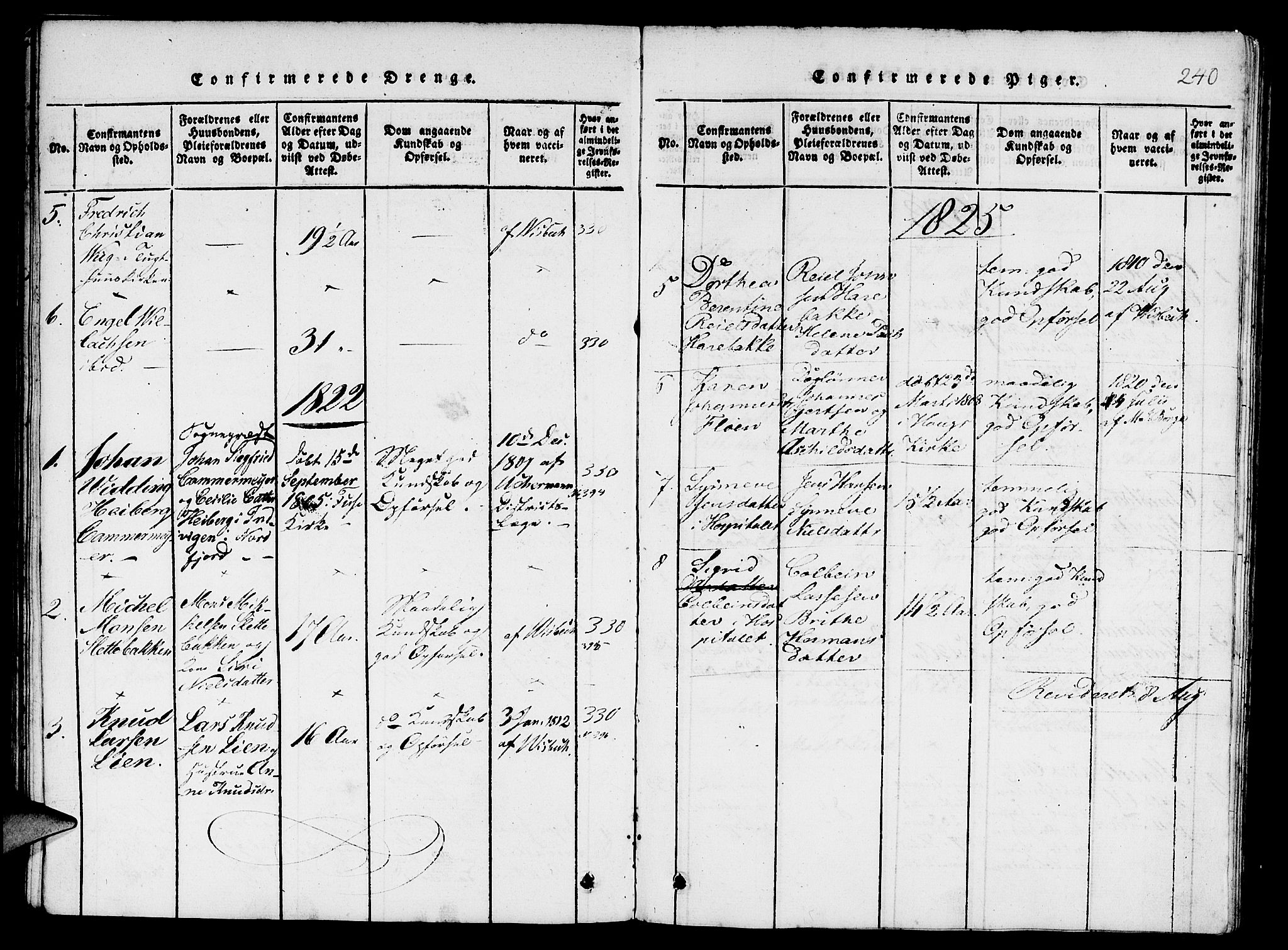 St. Jørgens hospital og Årstad sokneprestembete, AV/SAB-A-99934: Parish register (copy) no. A 1, 1816-1843, p. 240